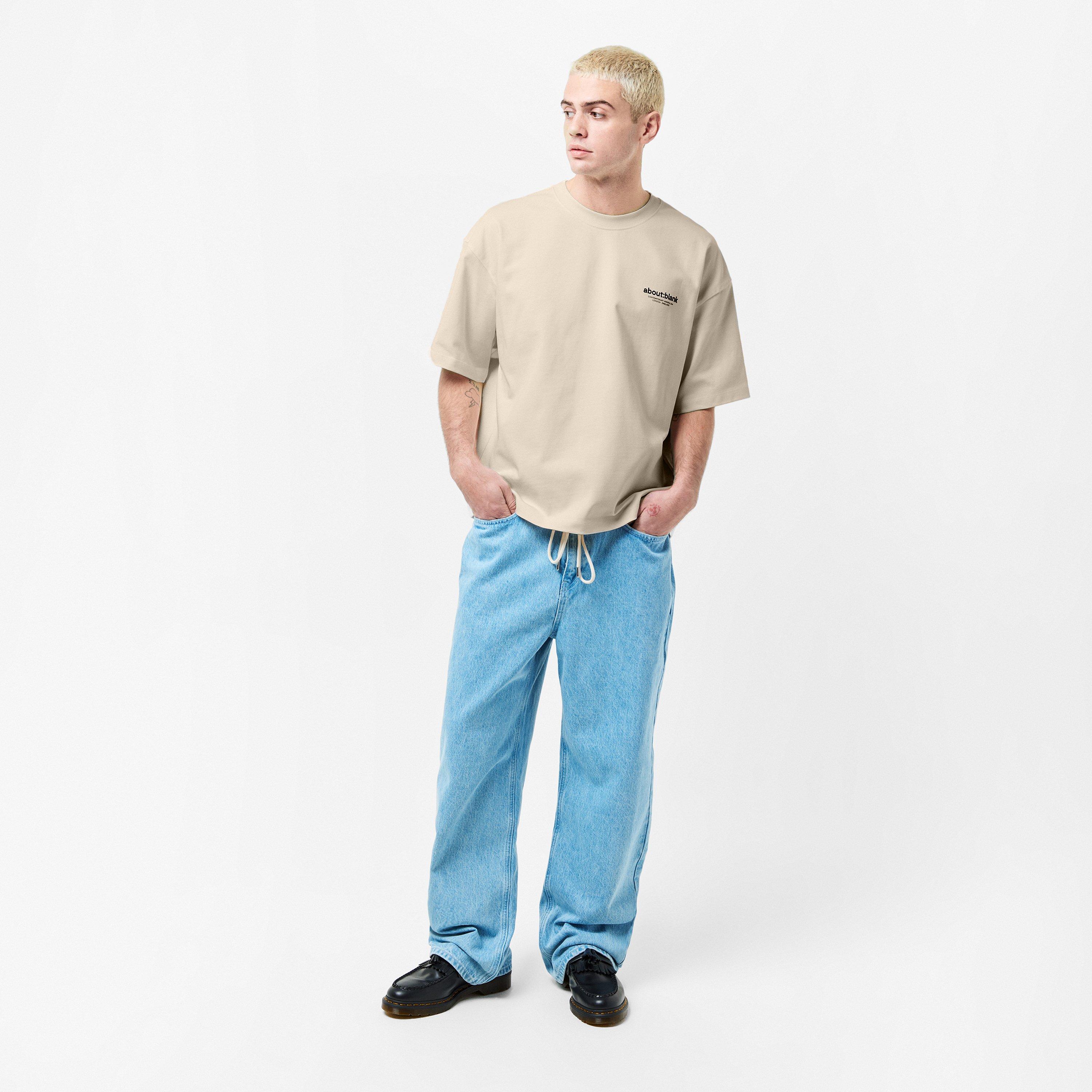 Oat - about:blank - Men's Emblem Cotton Short Sleeve Crew Neck Oversized T-Shirt - 6