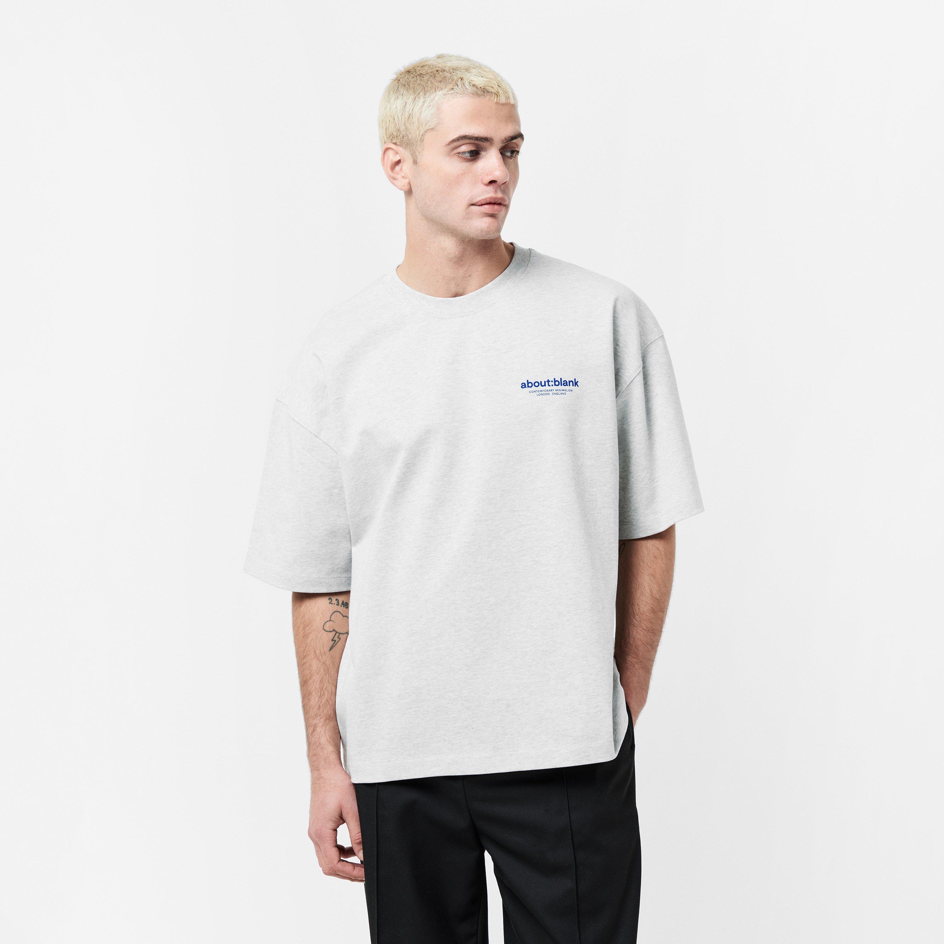 Grey Marl/Navy - about:blank - Men's Emblem Cotton Short Sleeve Crew Neck Oversized T-Shirt - 3