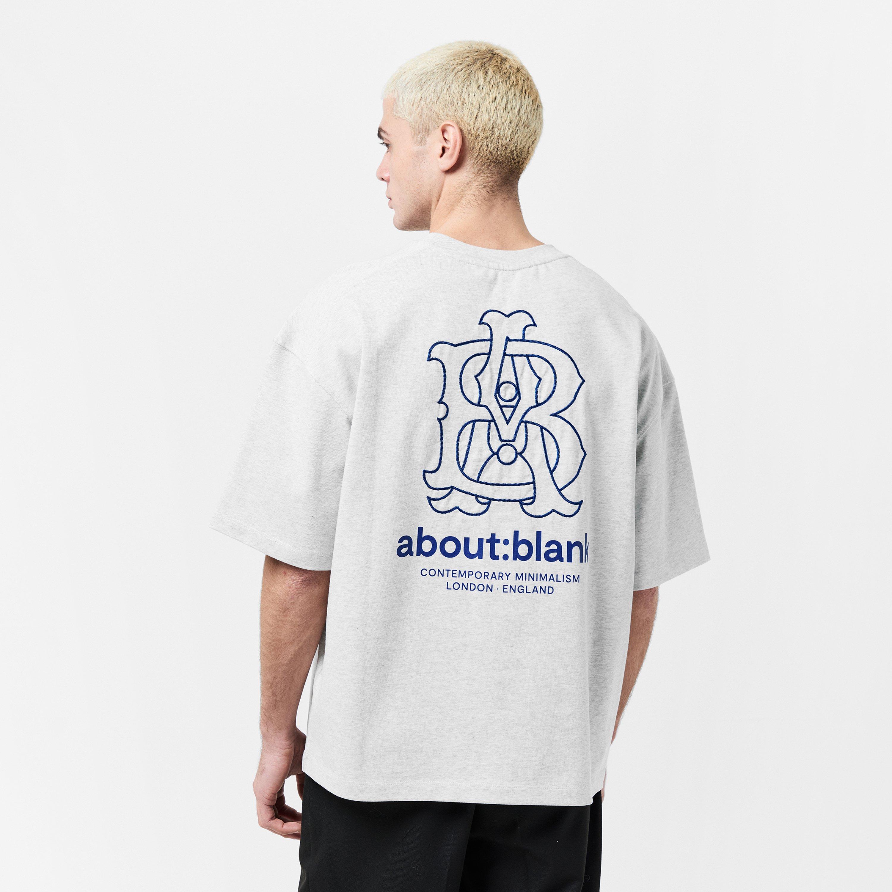 Grey Marl/Navy - about:blank - Men's Emblem Cotton Short Sleeve Crew Neck Oversized T-Shirt - 4