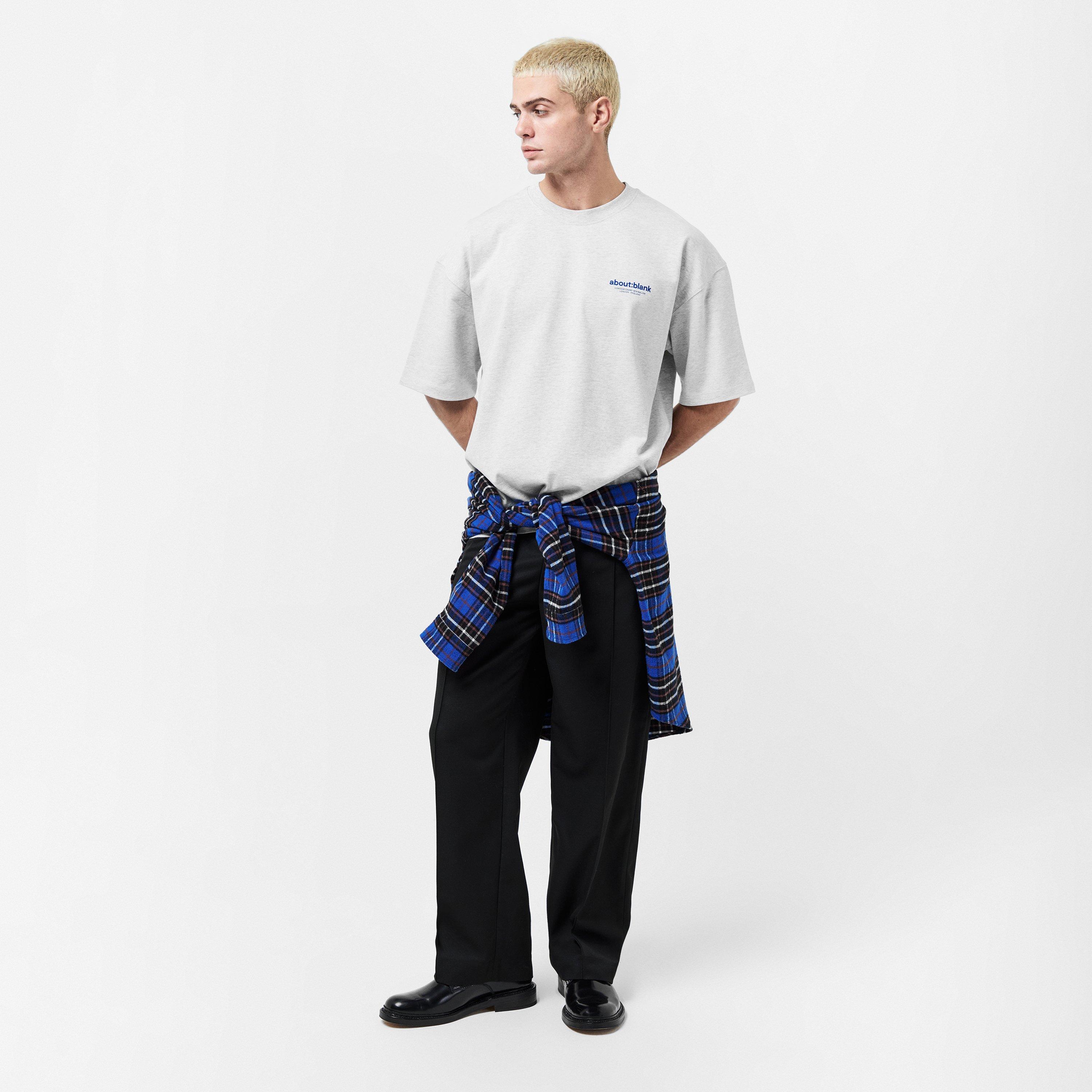 Grey Marl/Navy - about:blank - Men's Emblem Cotton Short Sleeve Crew Neck Oversized T-Shirt - 6