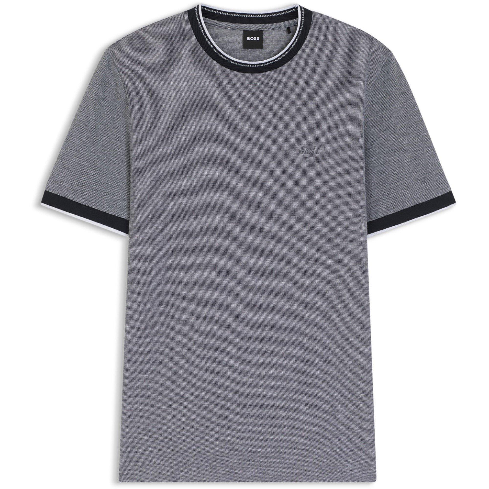 Dark Blue 404 - Boss - Men's Thompson Black Breathable Lightweight Cotton Short Sleeve T-Shirt