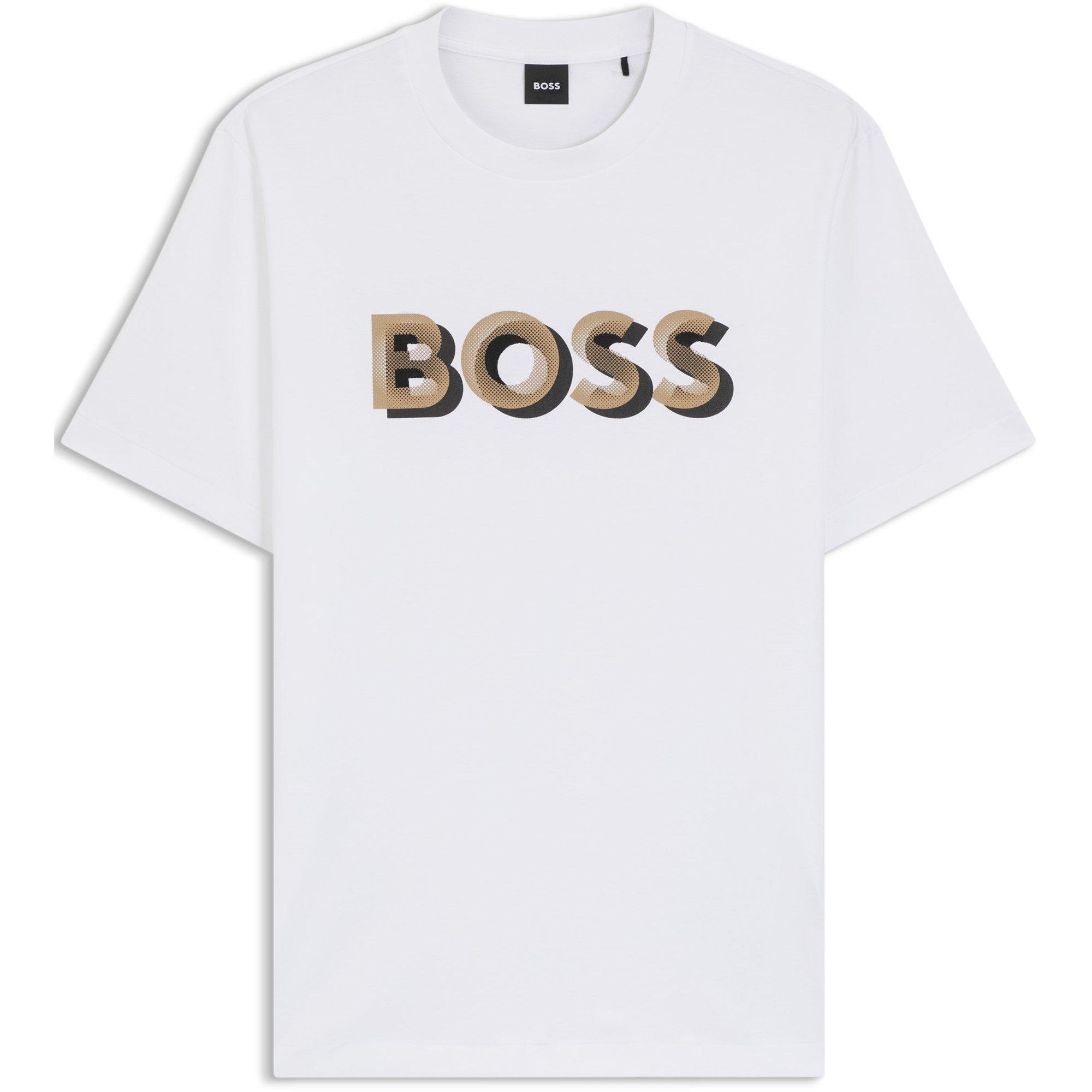 Boss Men's Thompson Contrasting Logo Cotton Short Sleeve T-Shirt - White 100 - Large