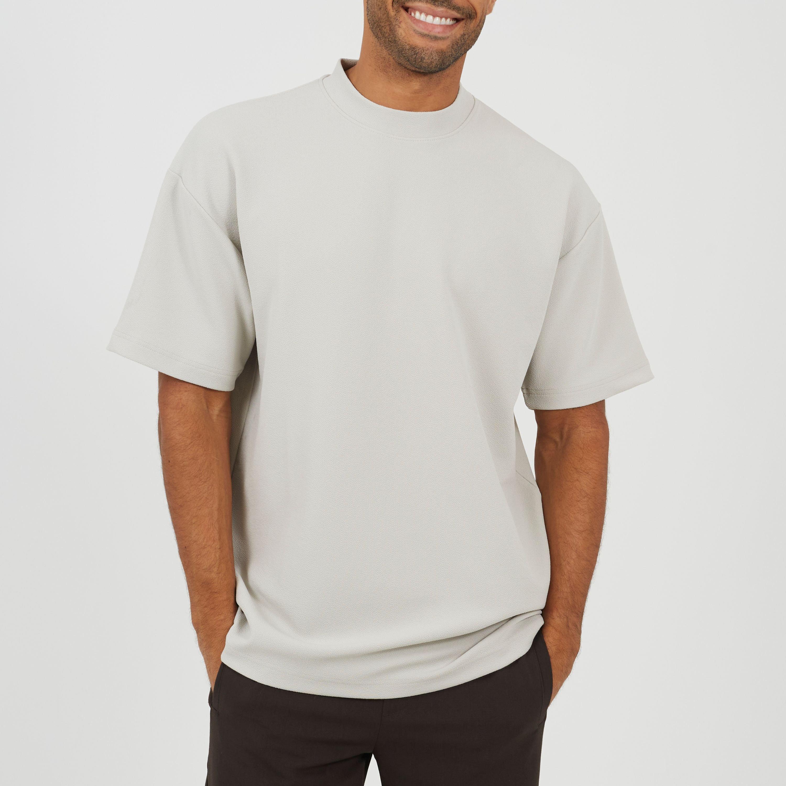 Grey - Brave Soul - Mens Relaxed Fit Mock Turtle Neck T-shirt - 1
