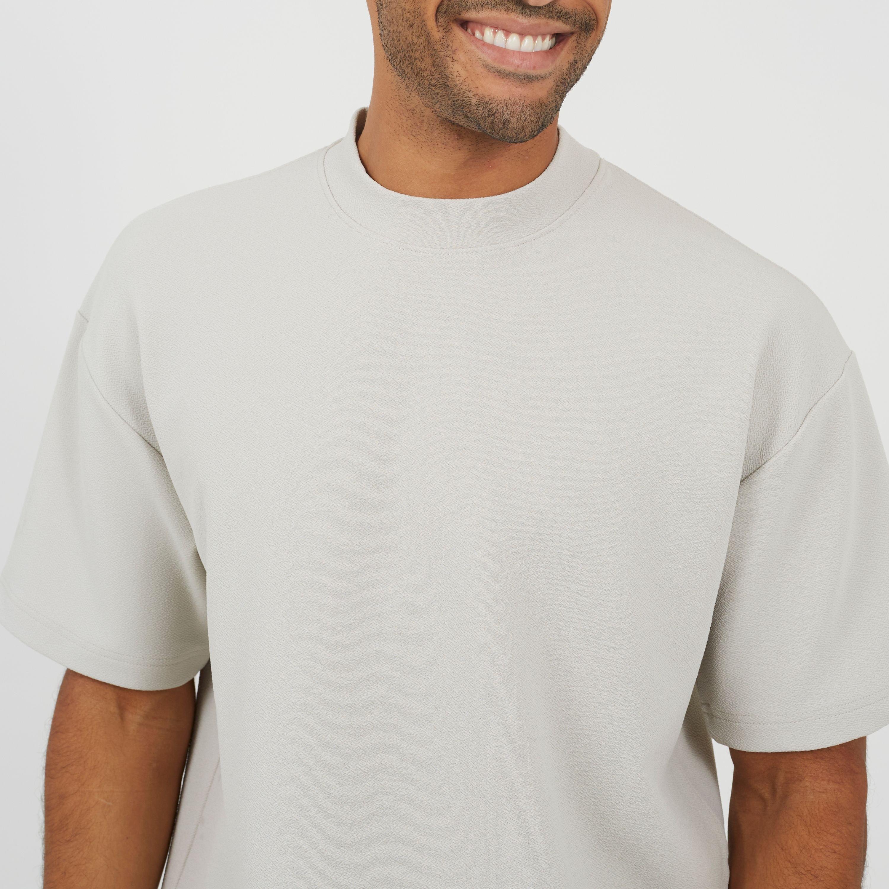 Grau - Brave Soul - Mens Relaxed Fit Mock Turtle Neck T-shirt - 3