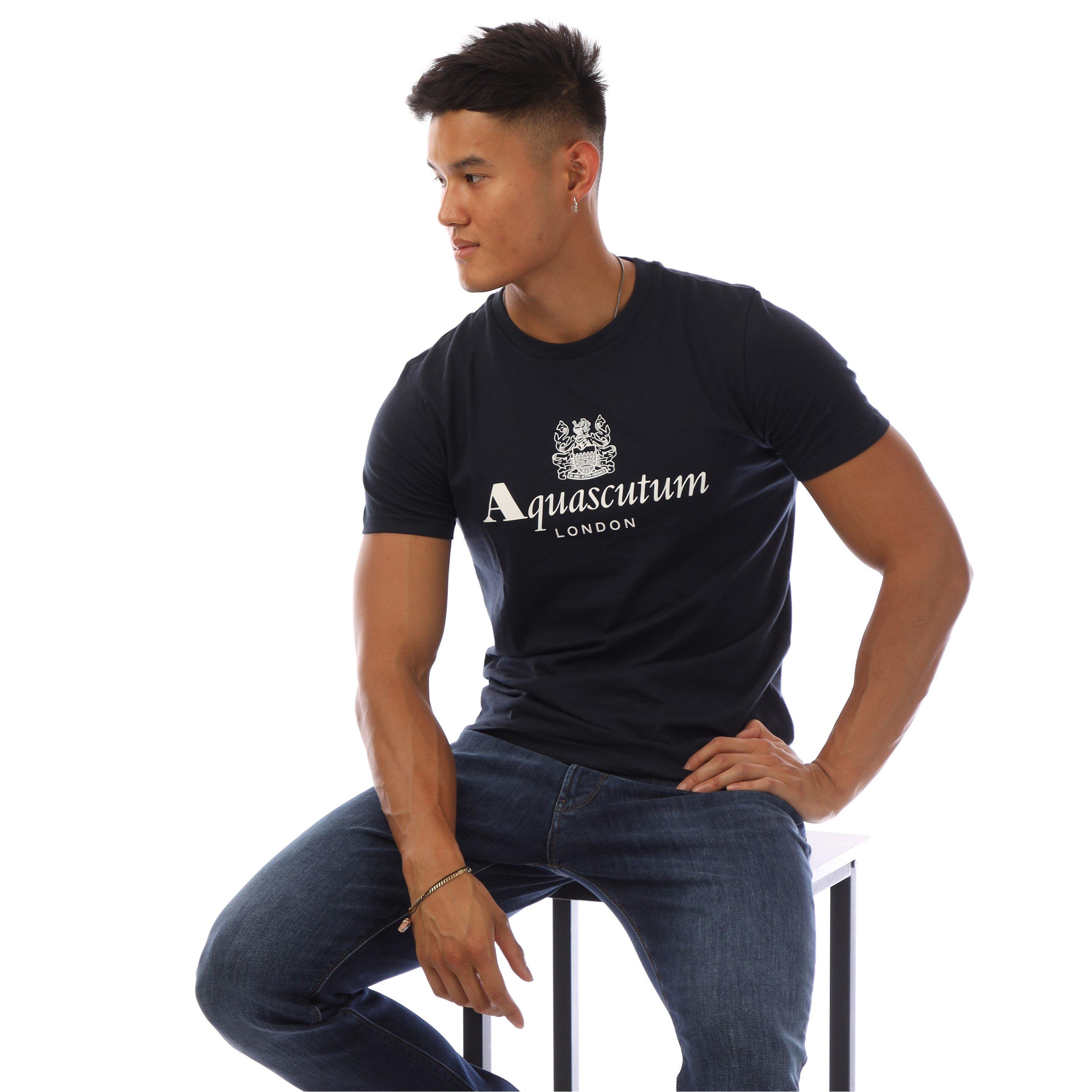 Navy/White - Aquascutum - Men's Regular Fit T-Shirt - 4