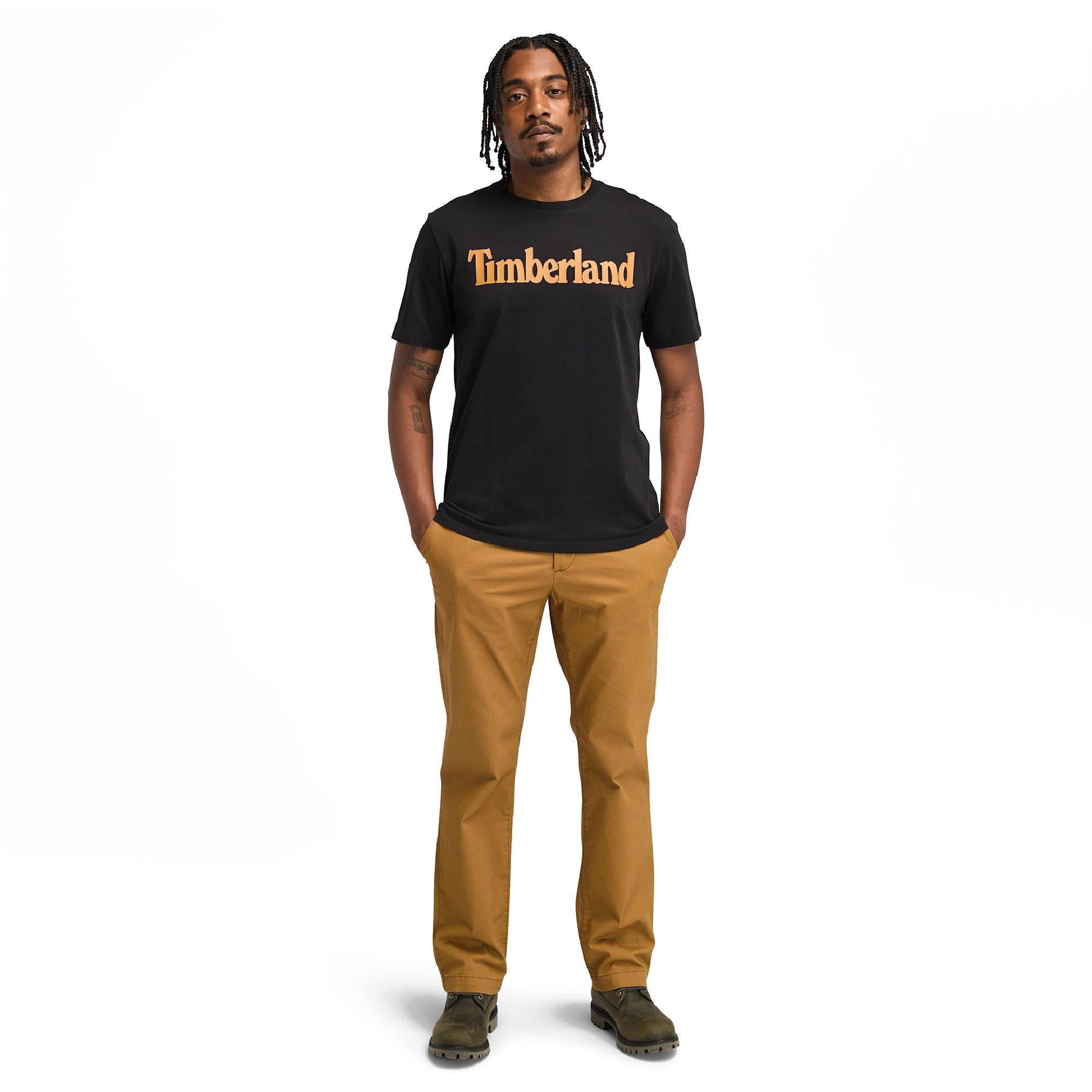 Blck/Wheat - Timberland - Men's Northwood Wordmark Logo Cotton Short-Sleeve T-Shirt - 4