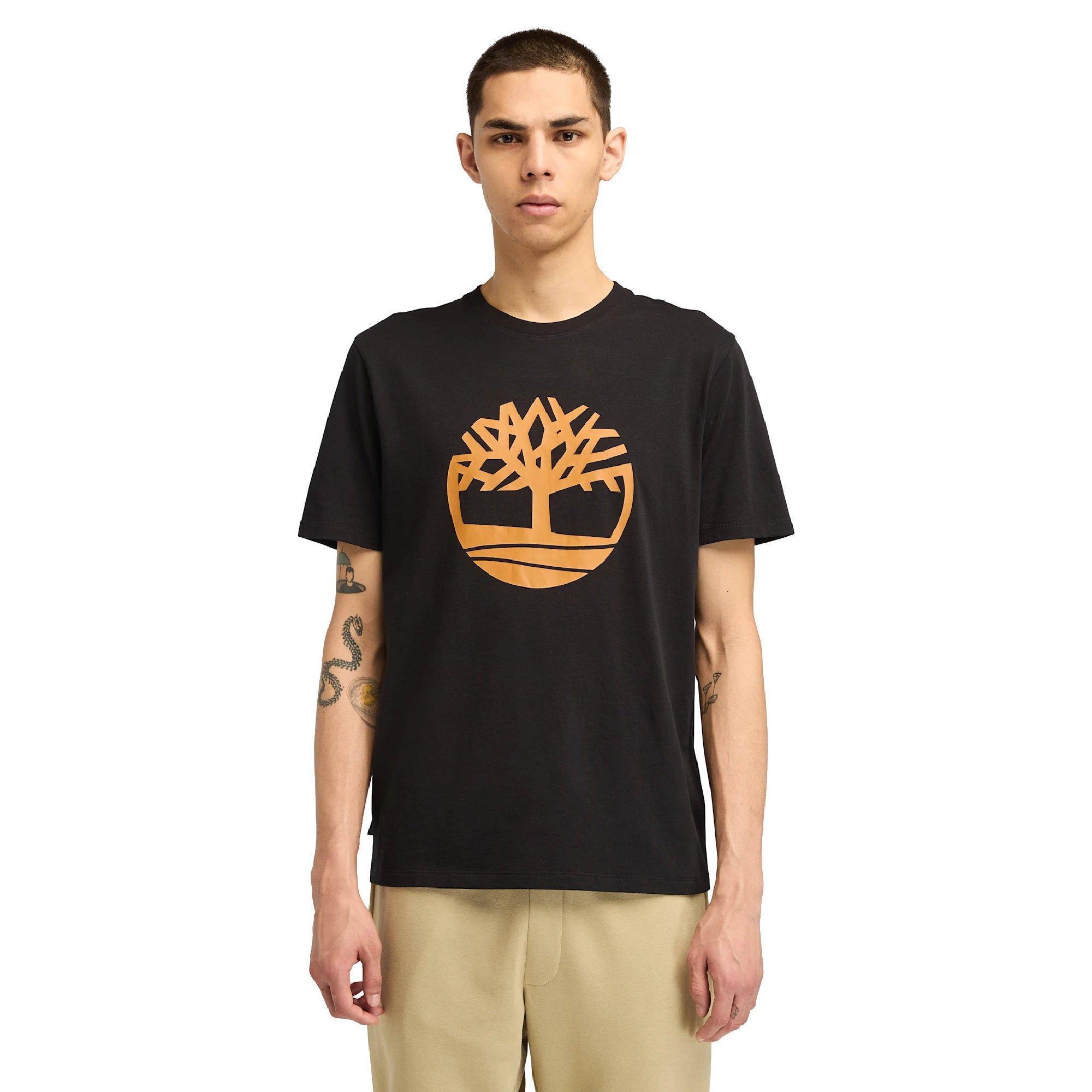 Blck/Wheat - Timberland - Men's Northwood Tree Logo Cotton Short-Sleeve T-Shirt - 2