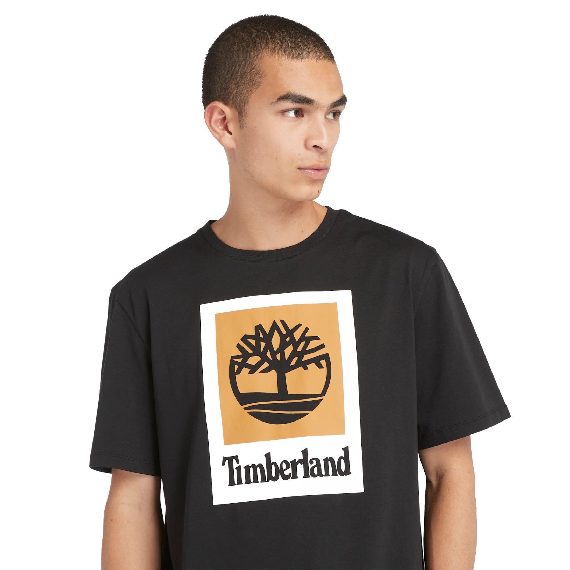 Black - Timberland - Mens Stack Logo Cotton Short-Sleeve T-Shirt - 4