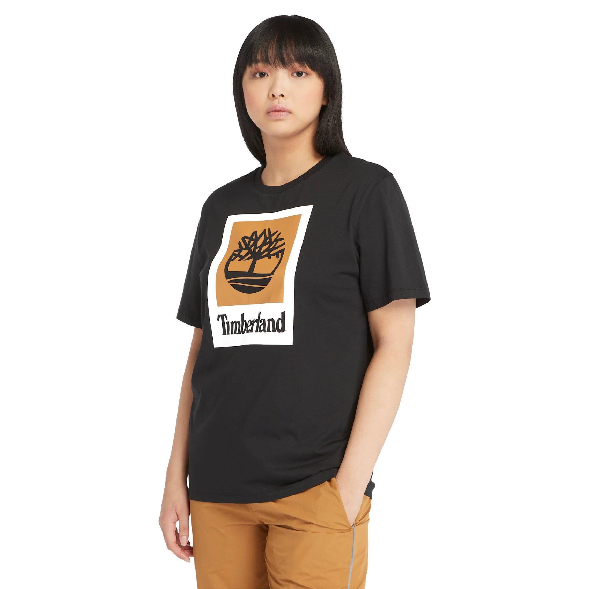 Black - Timberland - Mens Stack Logo Cotton Short-Sleeve T-Shirt - 5