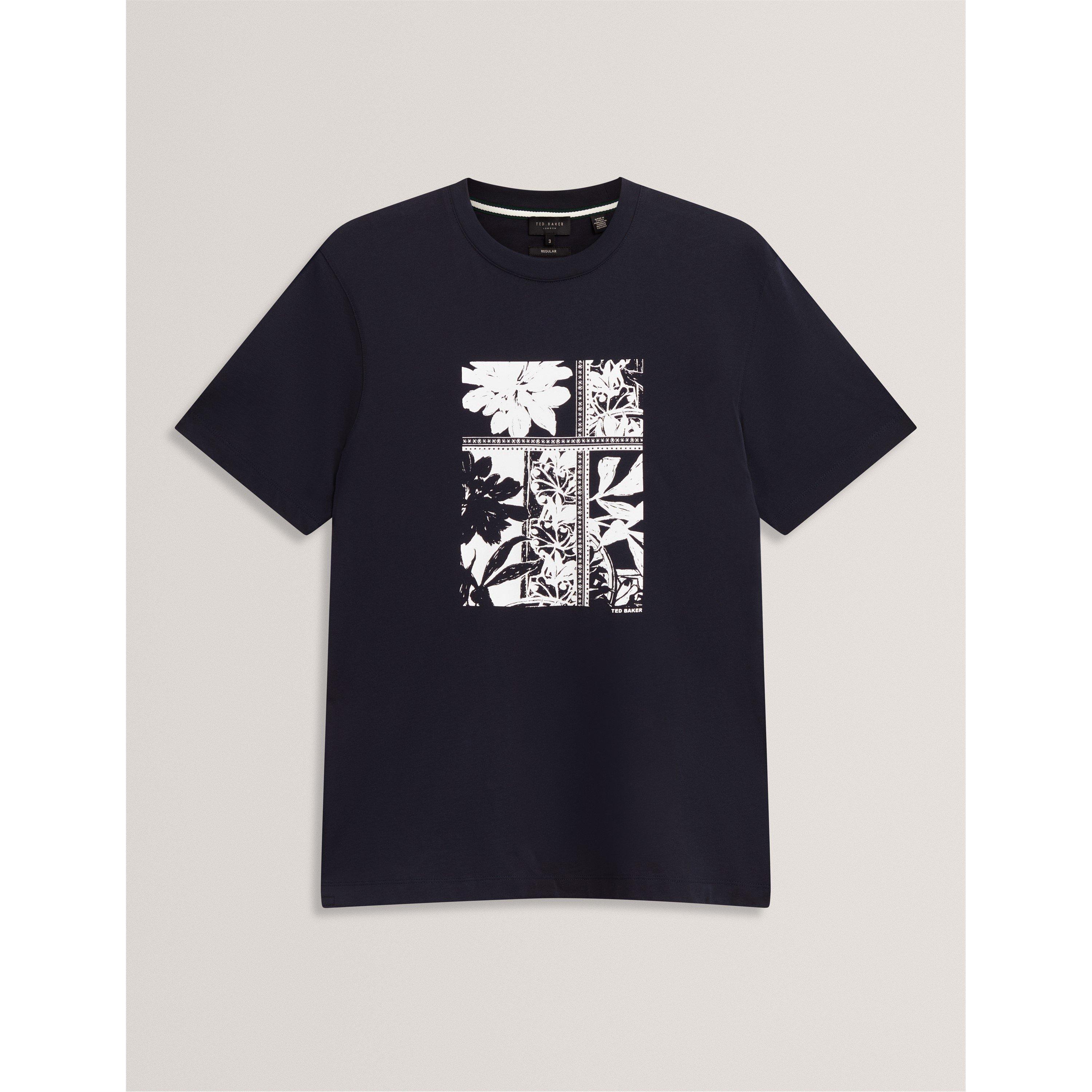 Navy - Ted Baker - Men's Box Print Regular Fit T-Shirt - 1