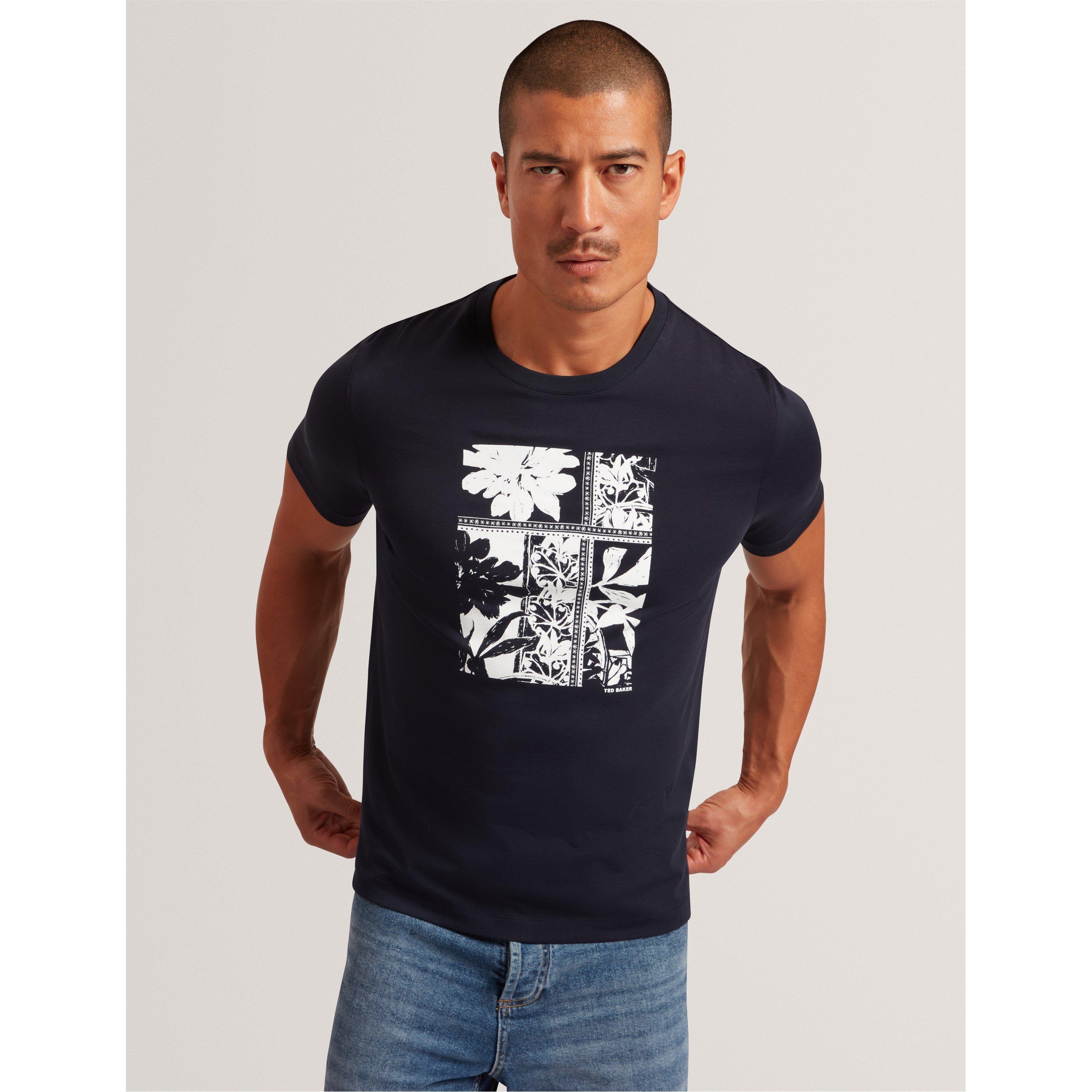 Navy - Ted Baker - Men's Box Print Regular Fit T-Shirt - 2
