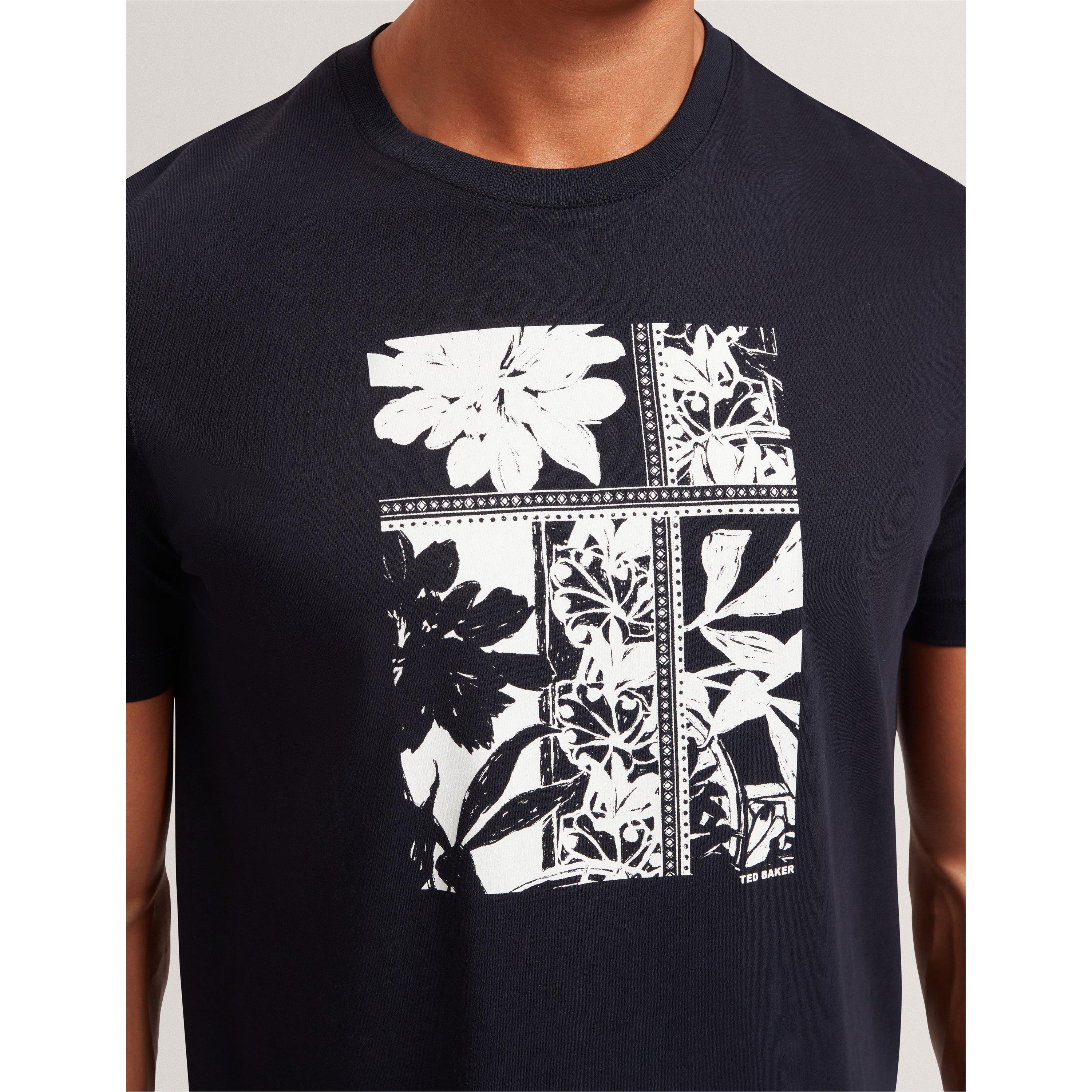 Navy - Ted Baker - Men's Box Print Regular Fit T-Shirt - 4