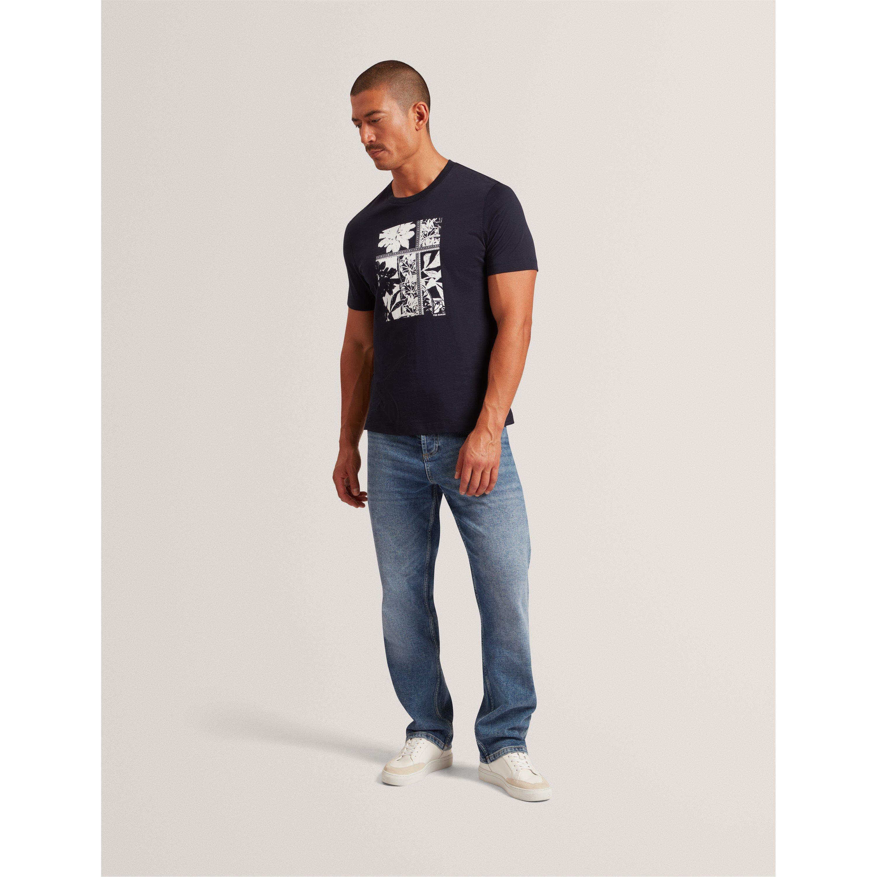 Navy - Ted Baker - Men's Box Print Regular Fit T-Shirt - 5