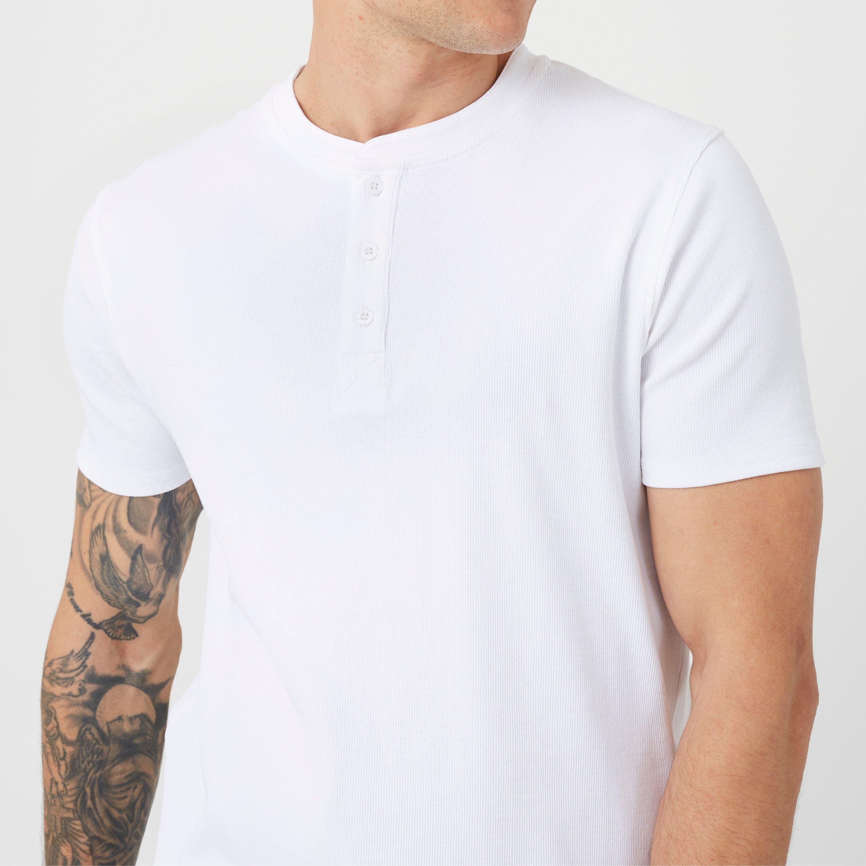 Optic White - Brave Soul - Men's Short-Sleeve Henley T-Shirt - 3