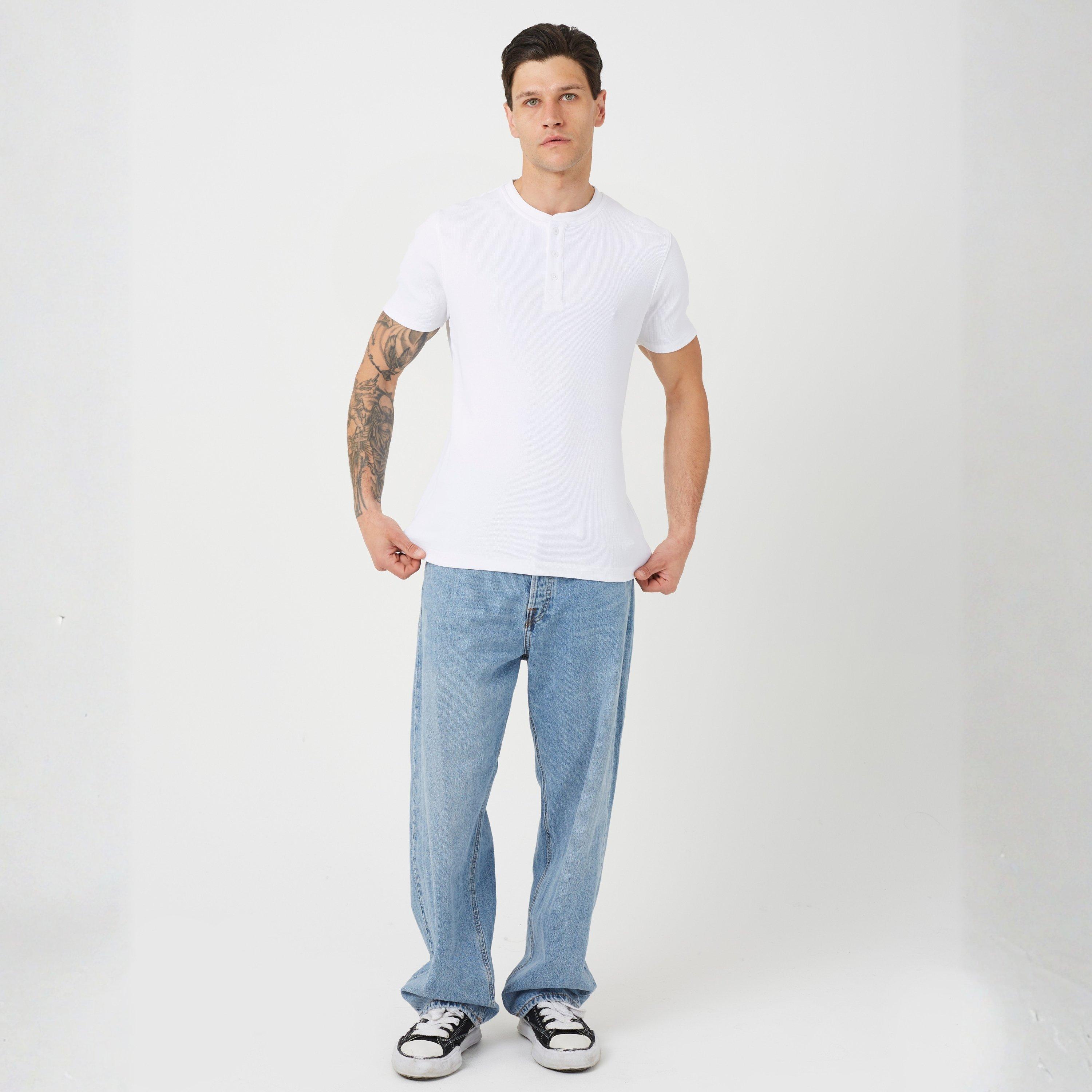 Optic White - Brave Soul - Men's Short-Sleeve Henley T-Shirt - 4