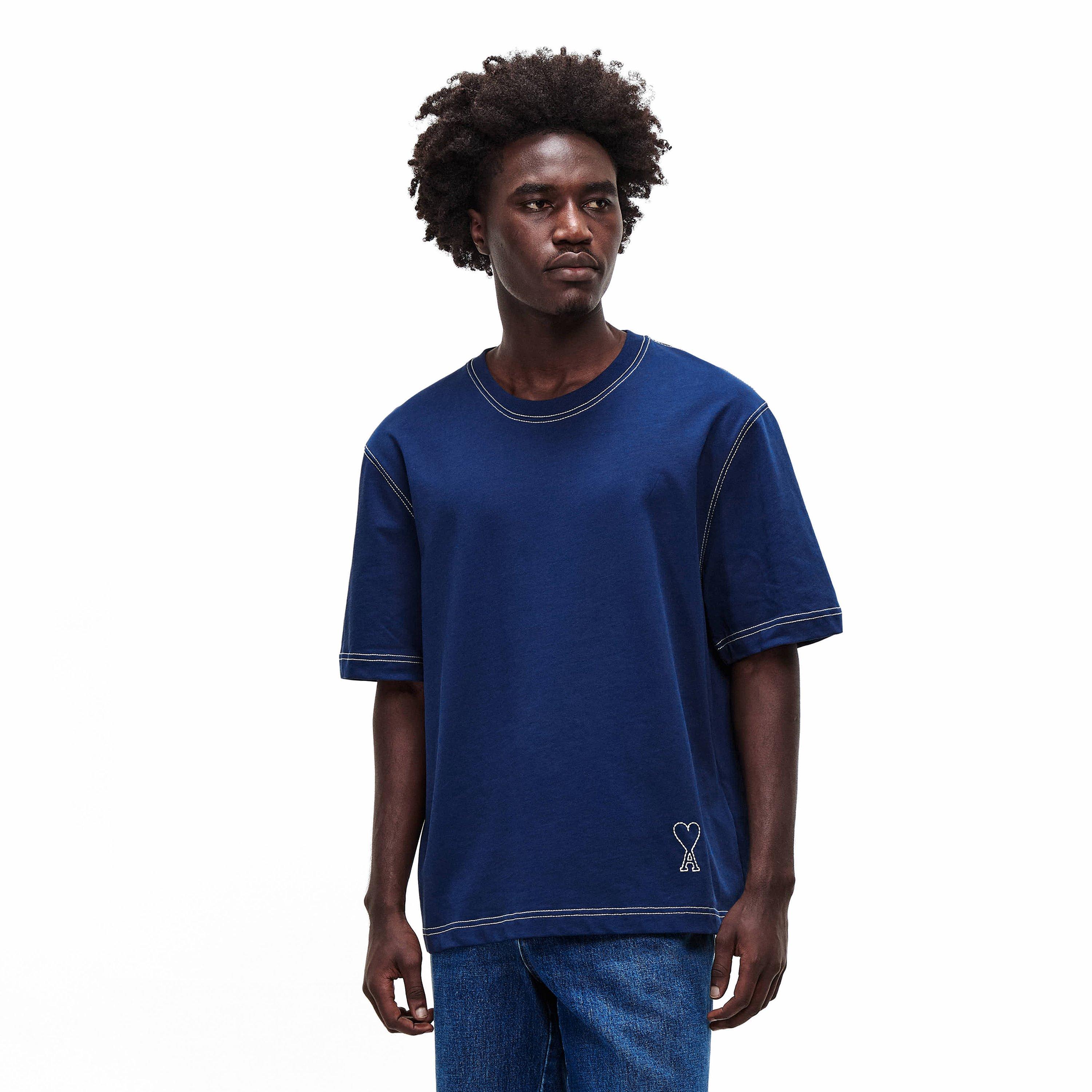 Navy - Ami Paris - Ami Topstitch Tee Sn62 - 3