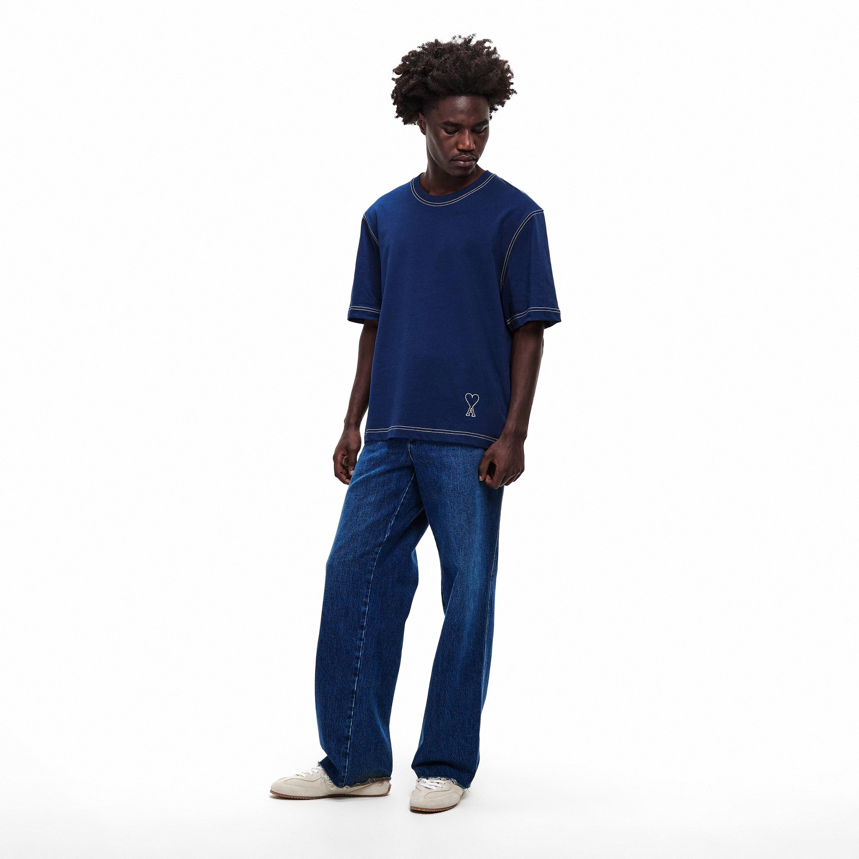 Navy - Ami Paris - Ami Topstitch Tee Sn62 - 6