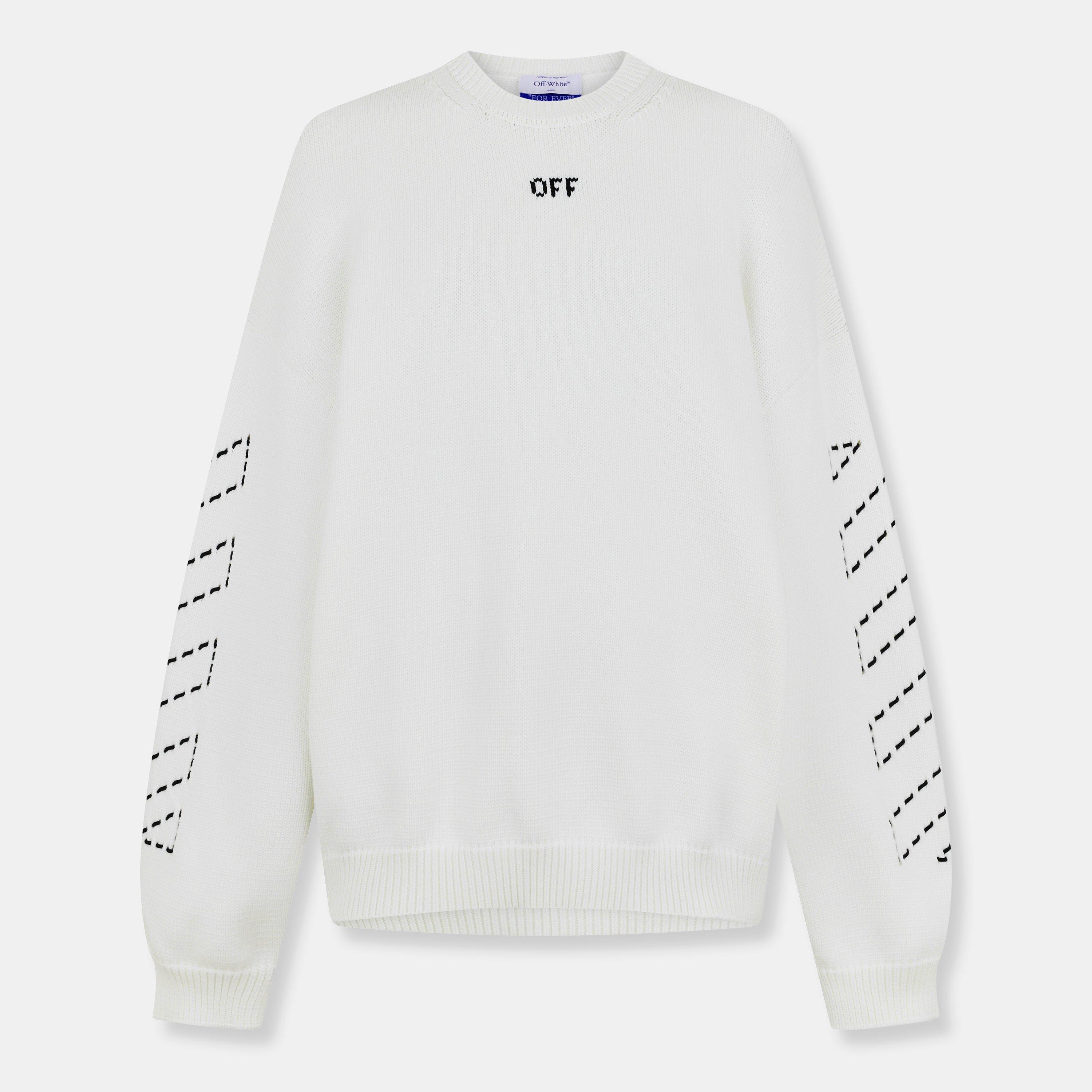 Off White Men's Arrows Cotton Long Sleeve Crew Neck Sweatshirt - Cream /Black - L