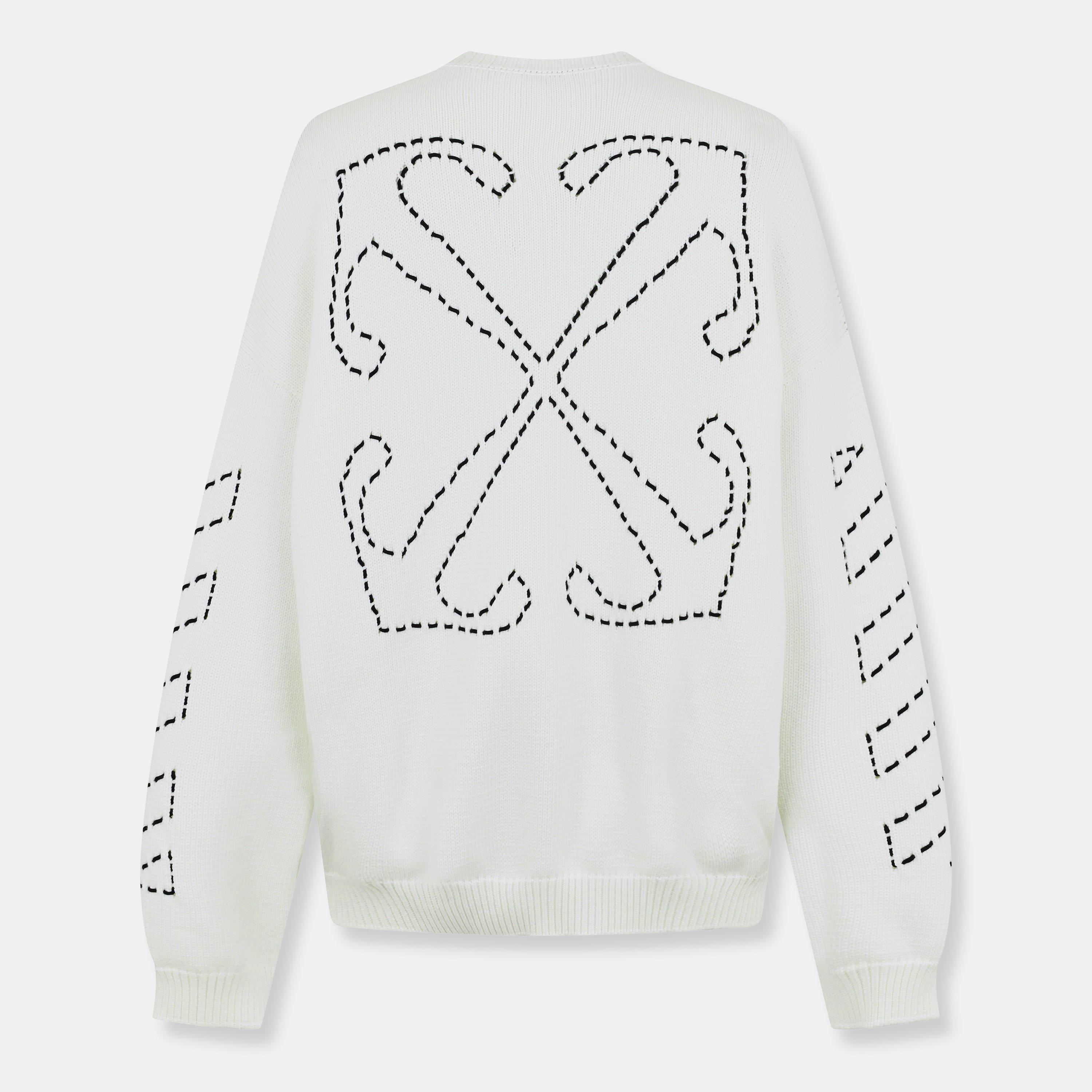 Cream /Black - Off White - Men's Arrows Cotton Long Sleeve Crew Neck Sweatshirt - 2