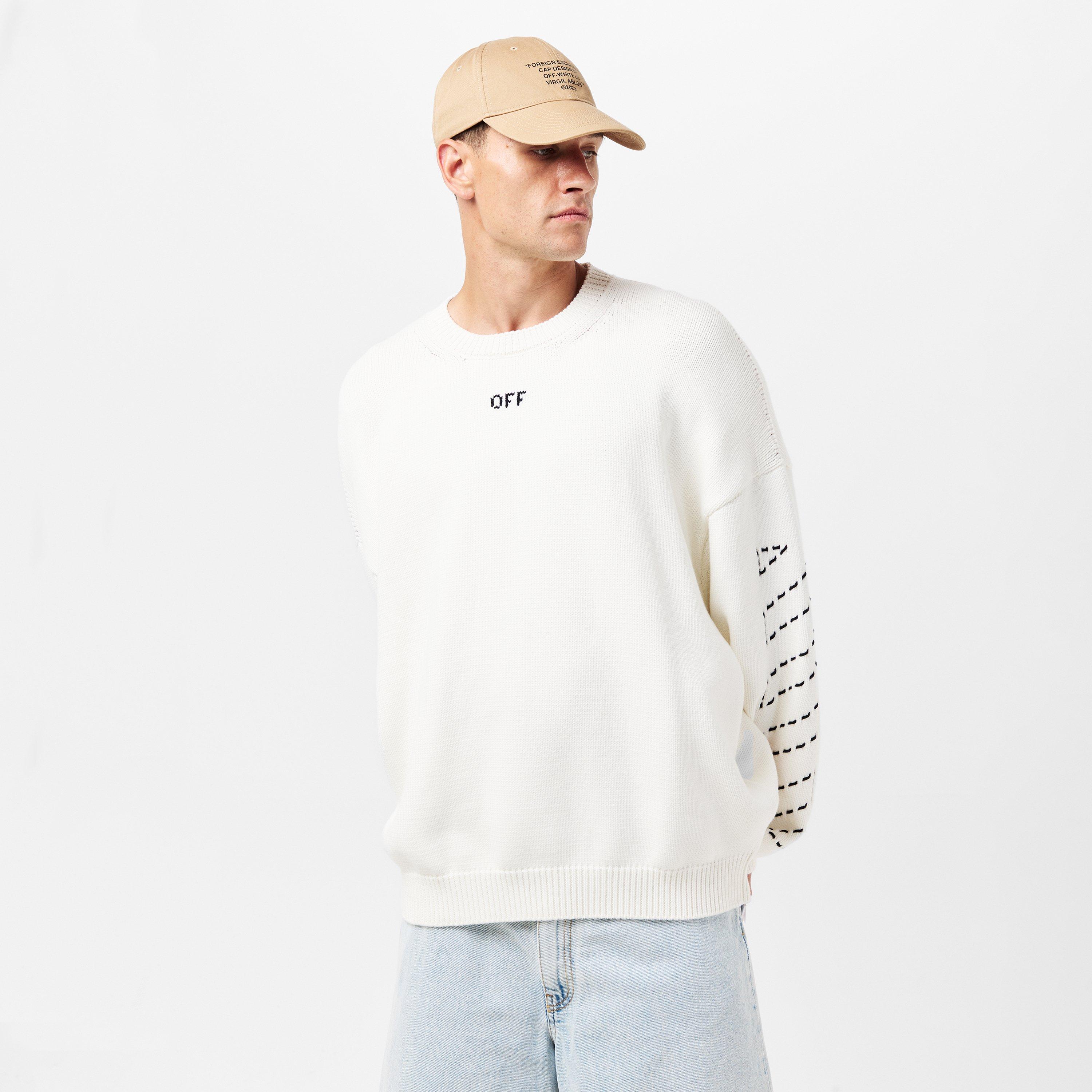 Cream /Black - Off White - Men's Arrows Cotton Long Sleeve Crew Neck Sweatshirt - 3
