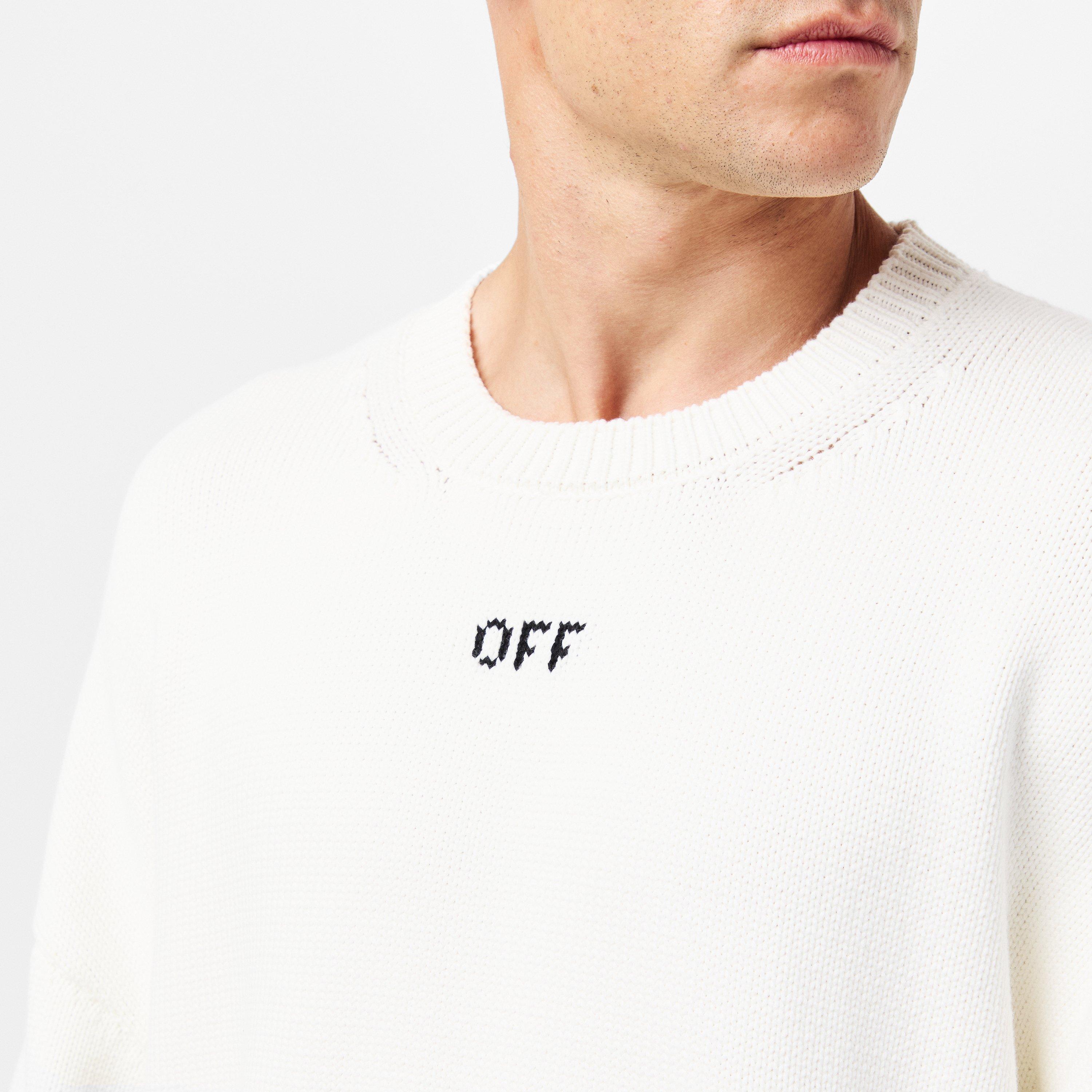 Cream /Black - Off White - Men's Arrows Cotton Long Sleeve Crew Neck Sweatshirt - 5