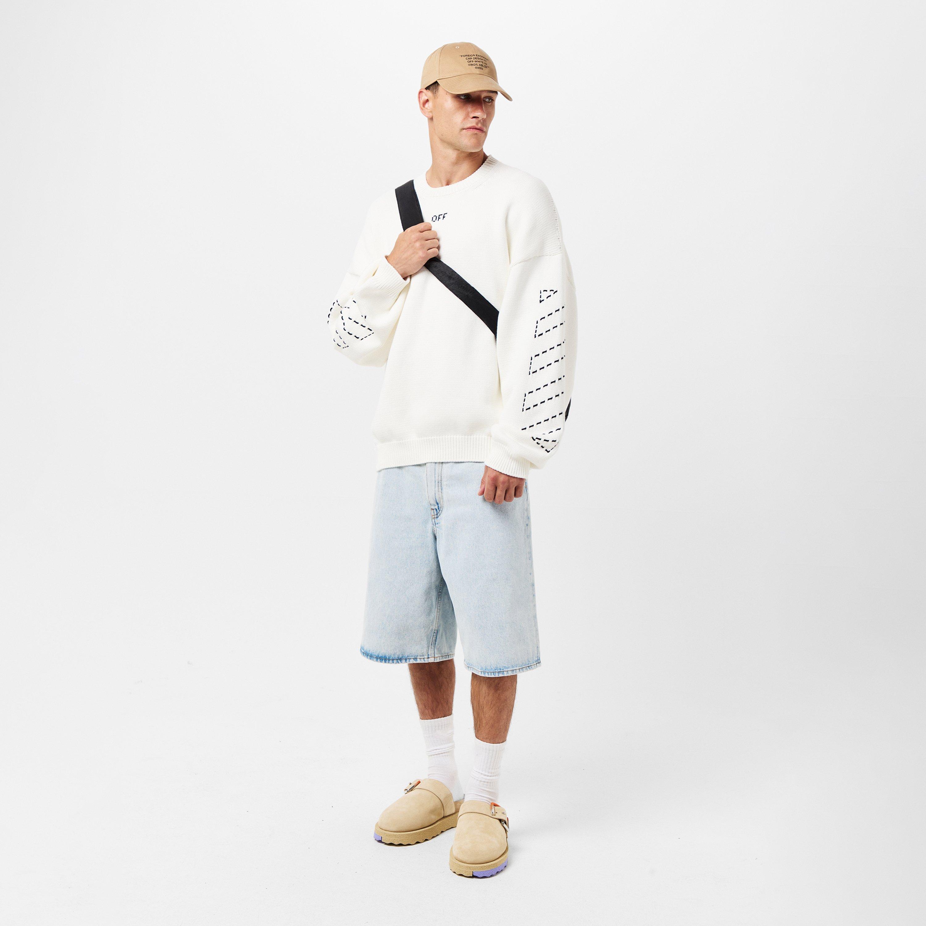 Cream /Black - Off White - Men's Arrows Cotton Long Sleeve Crew Neck Sweatshirt - 6