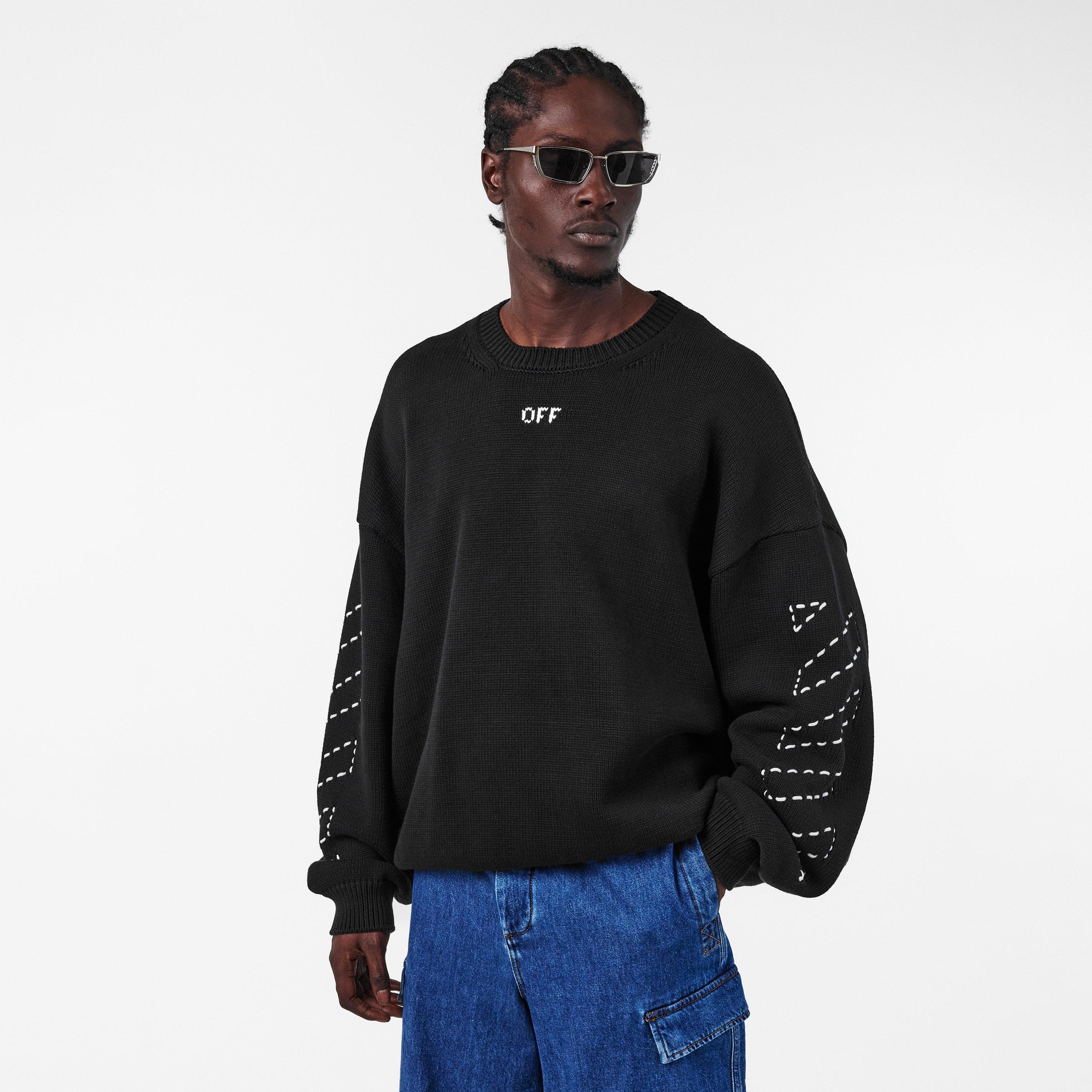 Sort/Fløde - Off White - Men's Arrows Crew Neck Sweatshirt, Signature - 3