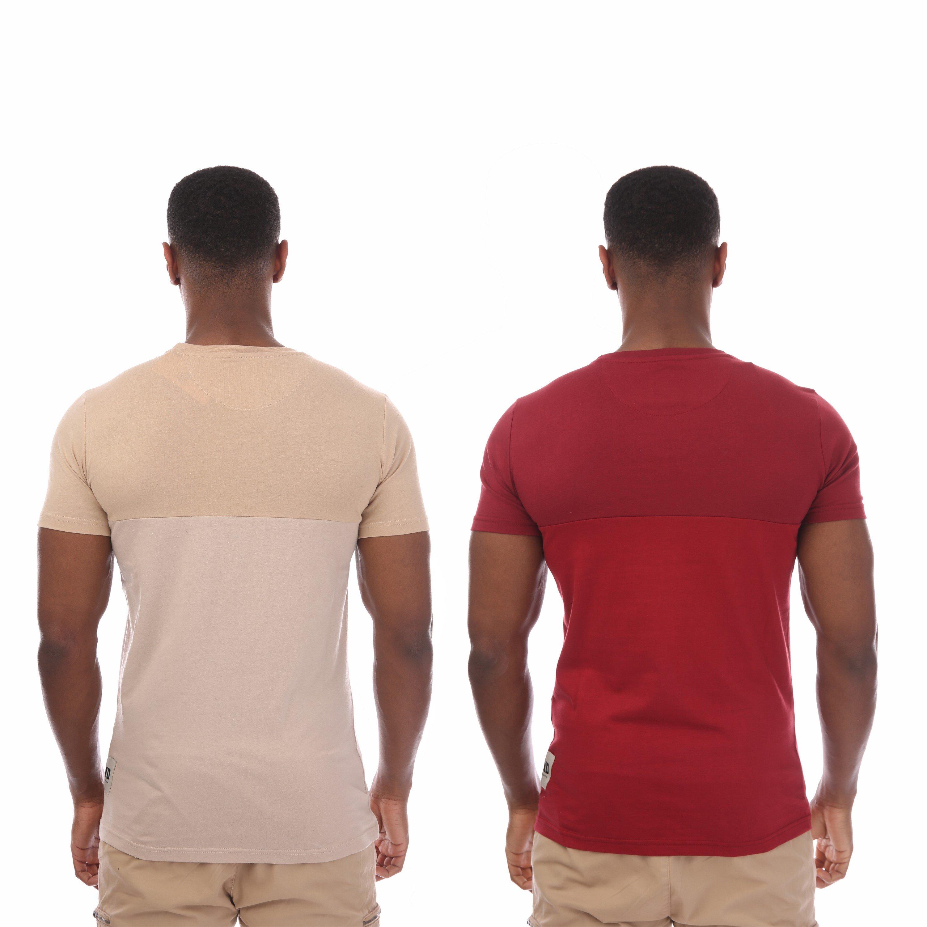 Borgogna/Pietra - DFND London - 2-Pack T-Shirt Mens - 2
