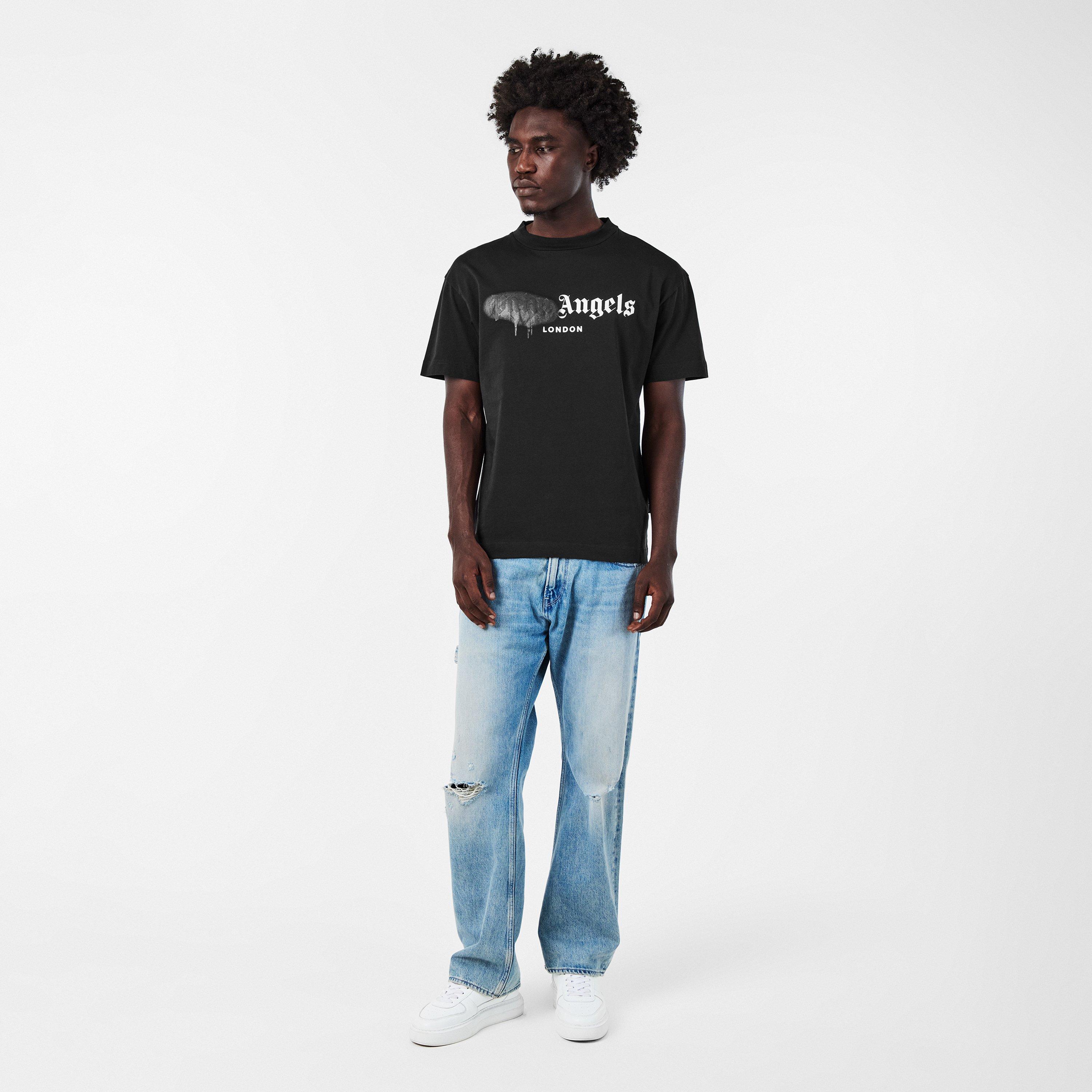 Black - Palm Angels - Spray Logo T-Shirt - 6