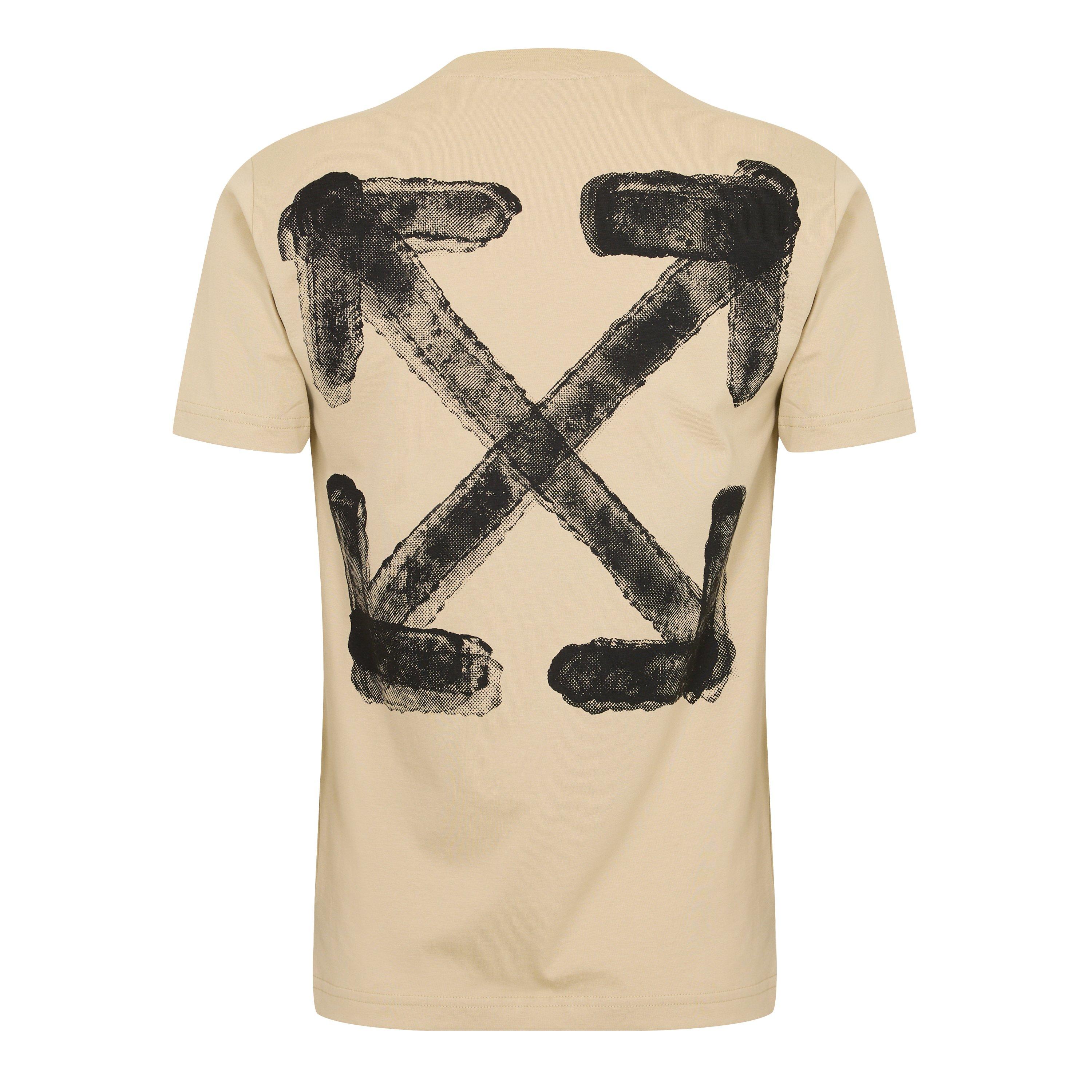 Brown/Black - Off White - Men's Spray Arrow Arrow Logo Print T-Shirt - 1