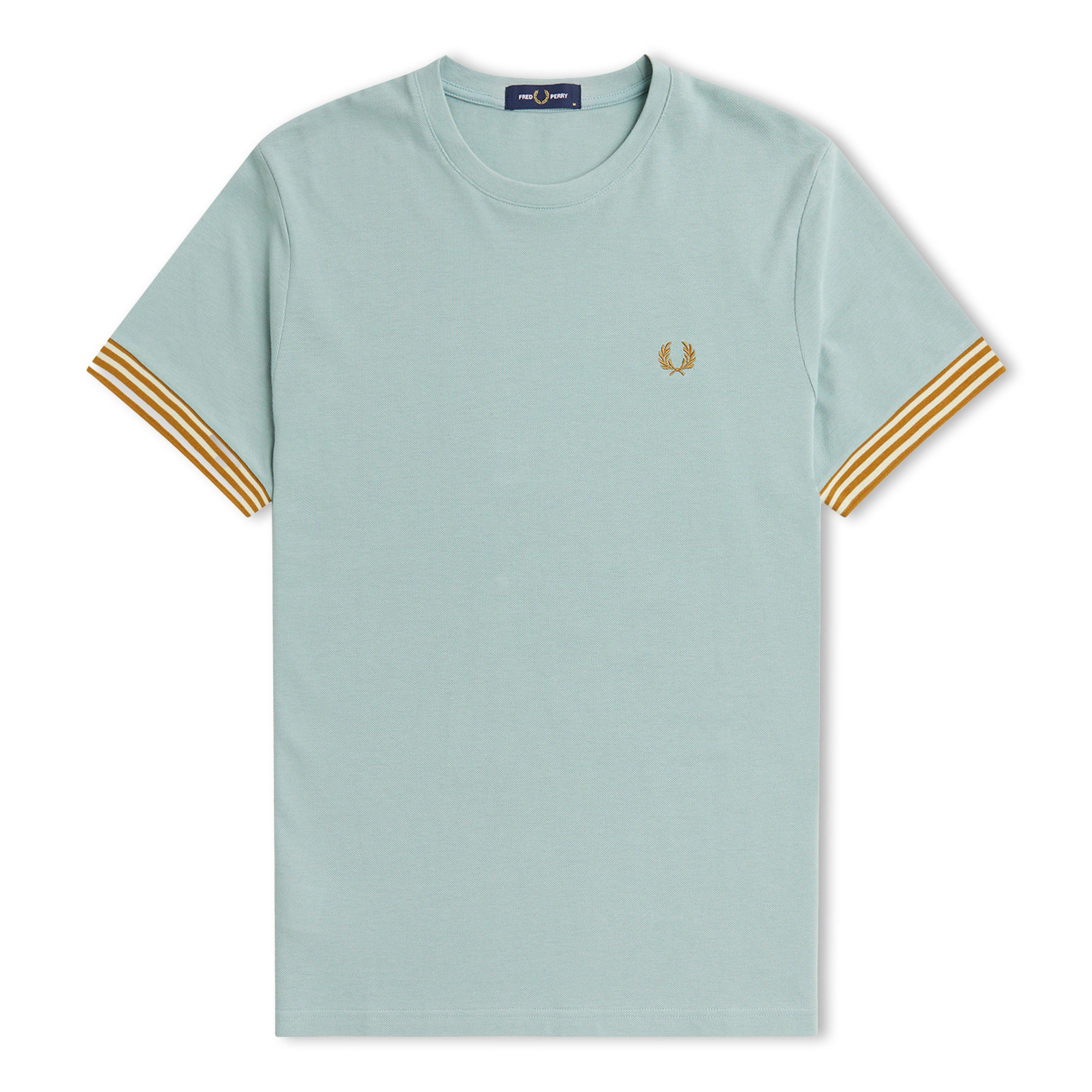 ★FRED PERRY★ Sharp Stripe Cuff T-Shirt Silver Blue AFPM251 Fred Perry | Stripe Cuff T-Shirt | Regular Fit T-Shirts
