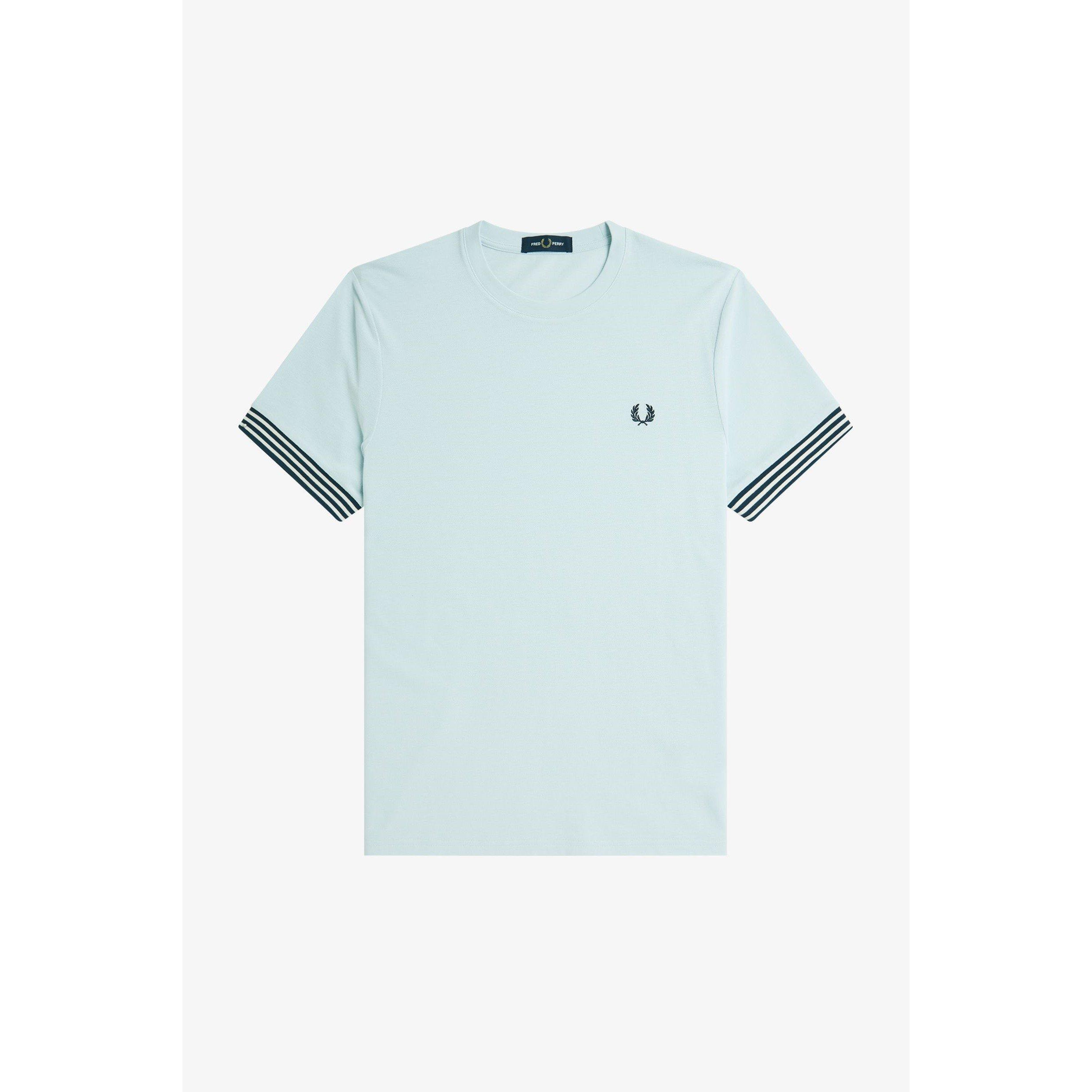 Fred Perry Stripe Cuff T-Shirt - Light Ice R30 - XL