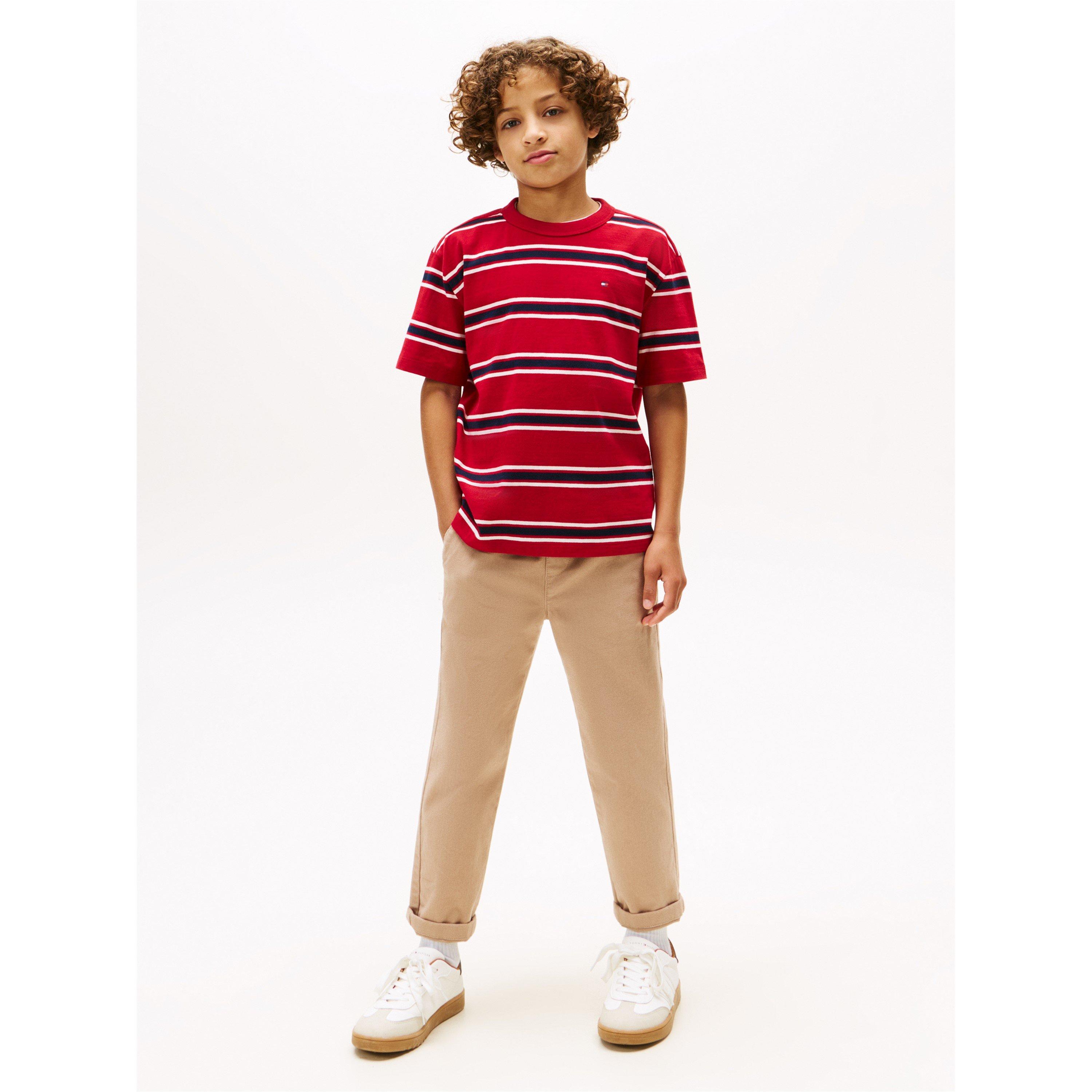 Red Stripe 0EV - Tommy Hilfiger - Kids' Stripe Regular Fit T-Shirt - 4