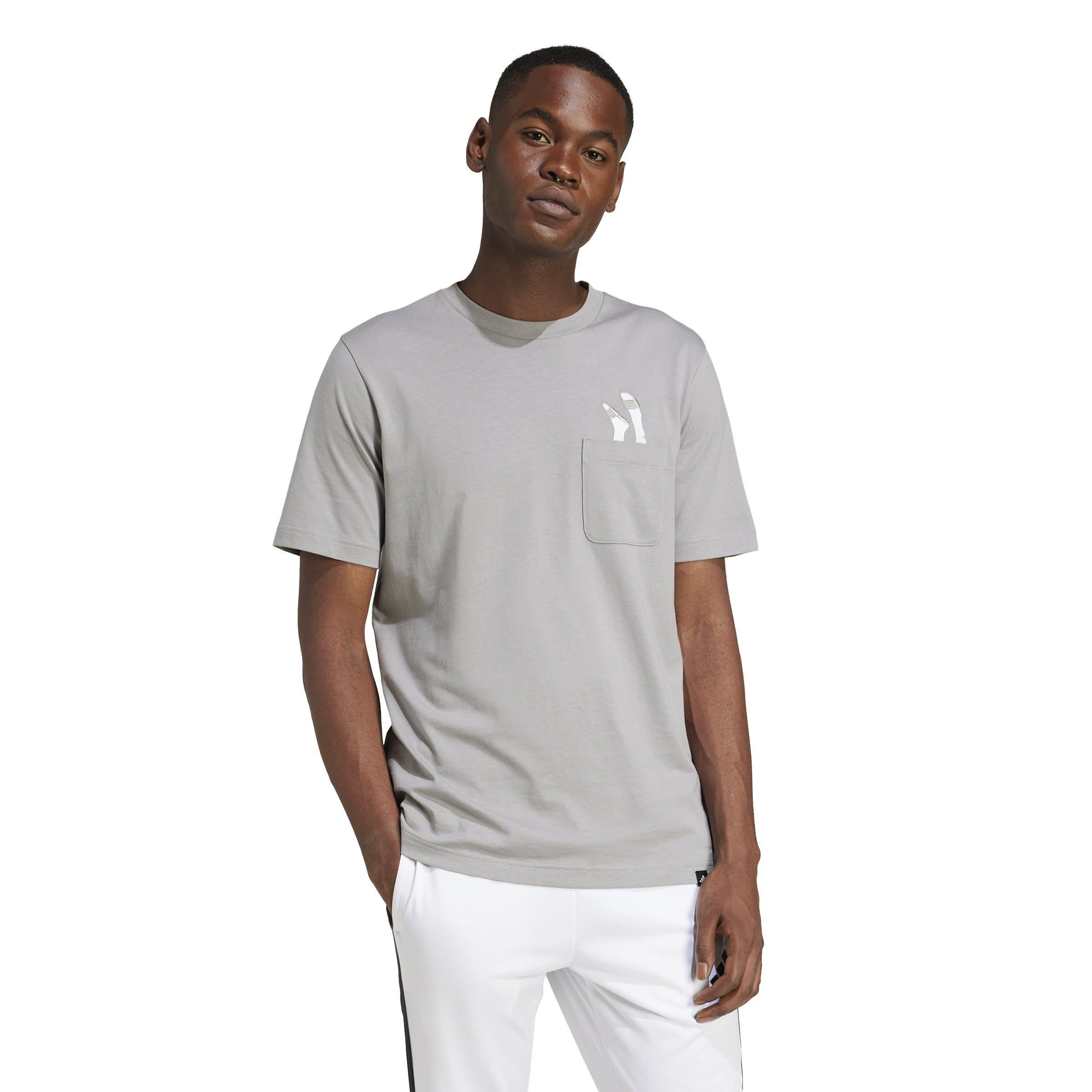 Solid Grey - adidas - Lounge Slides Graphic Pocket T-Shirt - 7