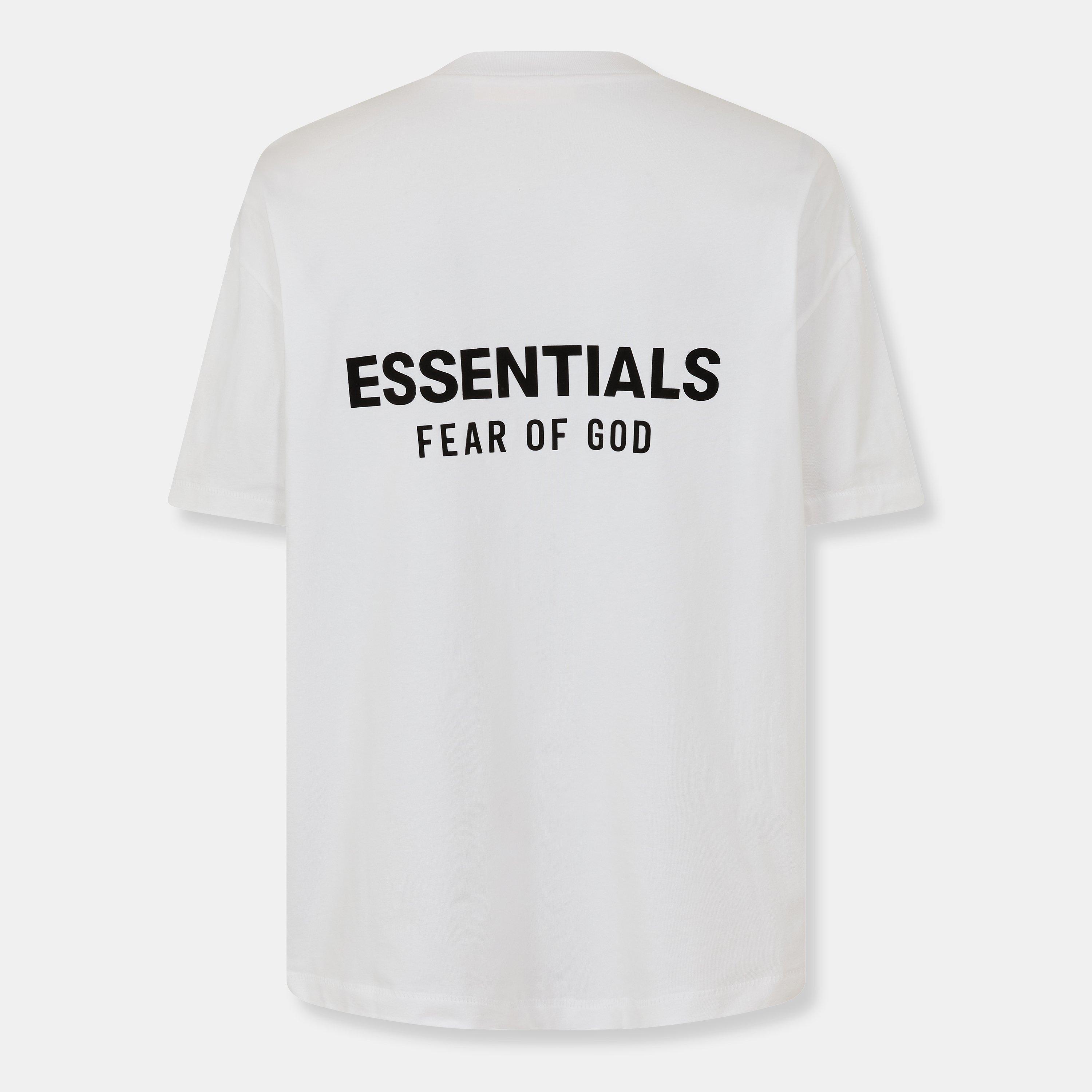 フィアオブゴッド エッセンシャルズ Essentials Logo White Tee Classic Short Sleeve Tee in Bright White | Fear of God