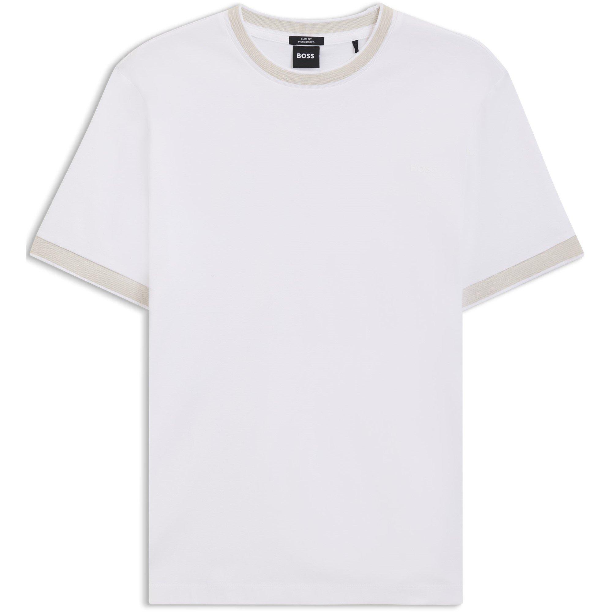 White 100 - Boss - Men's Tessler Cotton Short Sleeve Crew Neck Slim Fit T-Shirt