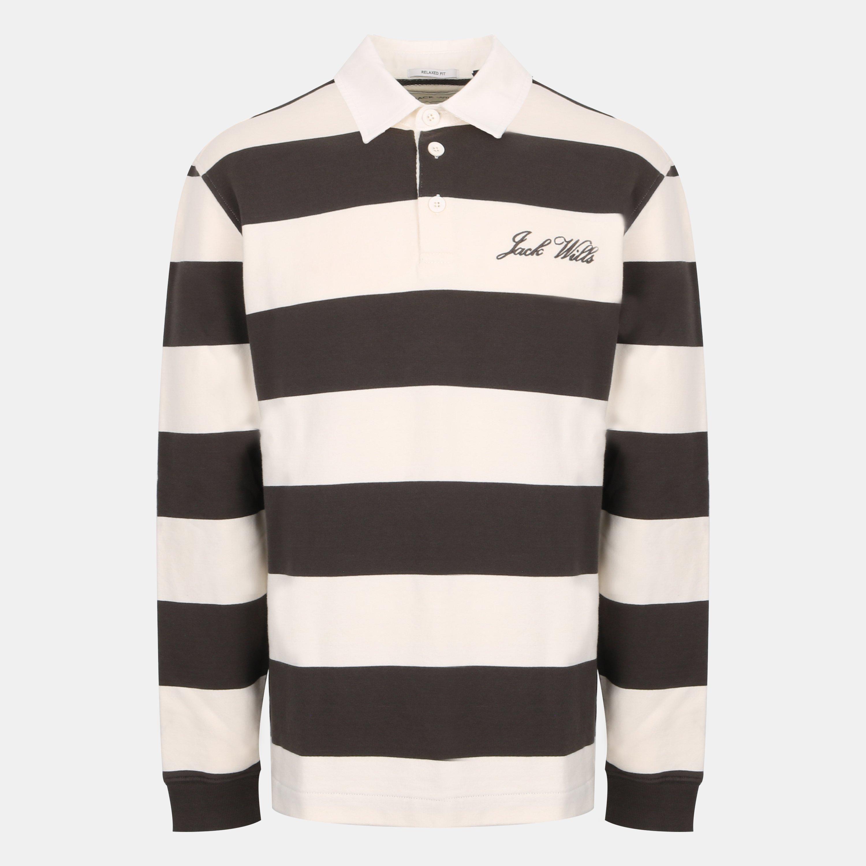 Jern/Knogle - Jack Wills - Men's Cotton Long Sleeve Rugby Polo Shirt - 1