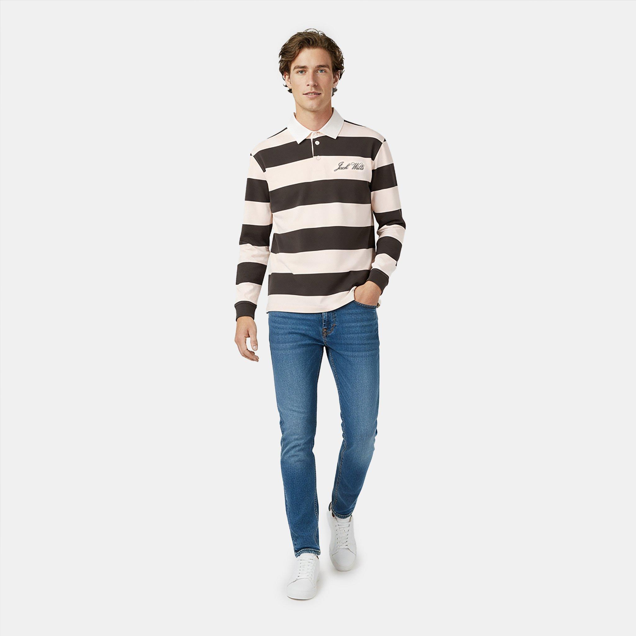 Iron/Bone - Jack Wills - Men's Cotton Long Sleeve Rugby Polo Shirt - 5