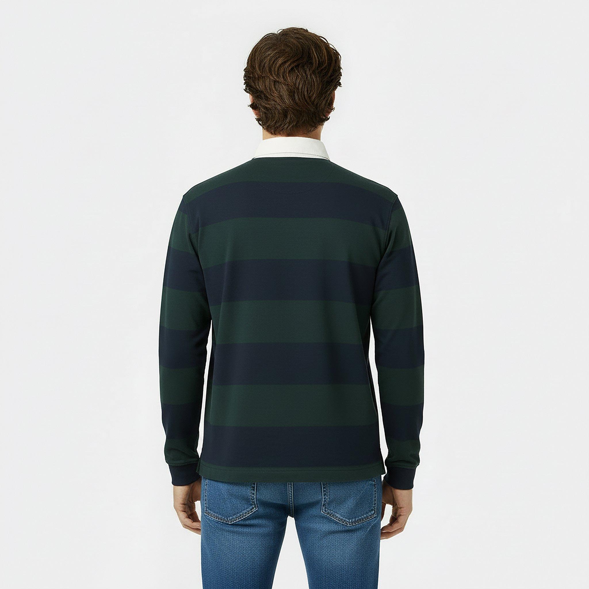 Pine/Navy - Jack Wills - Men's Cotton Long Sleeve Rugby Polo Shirt - 4