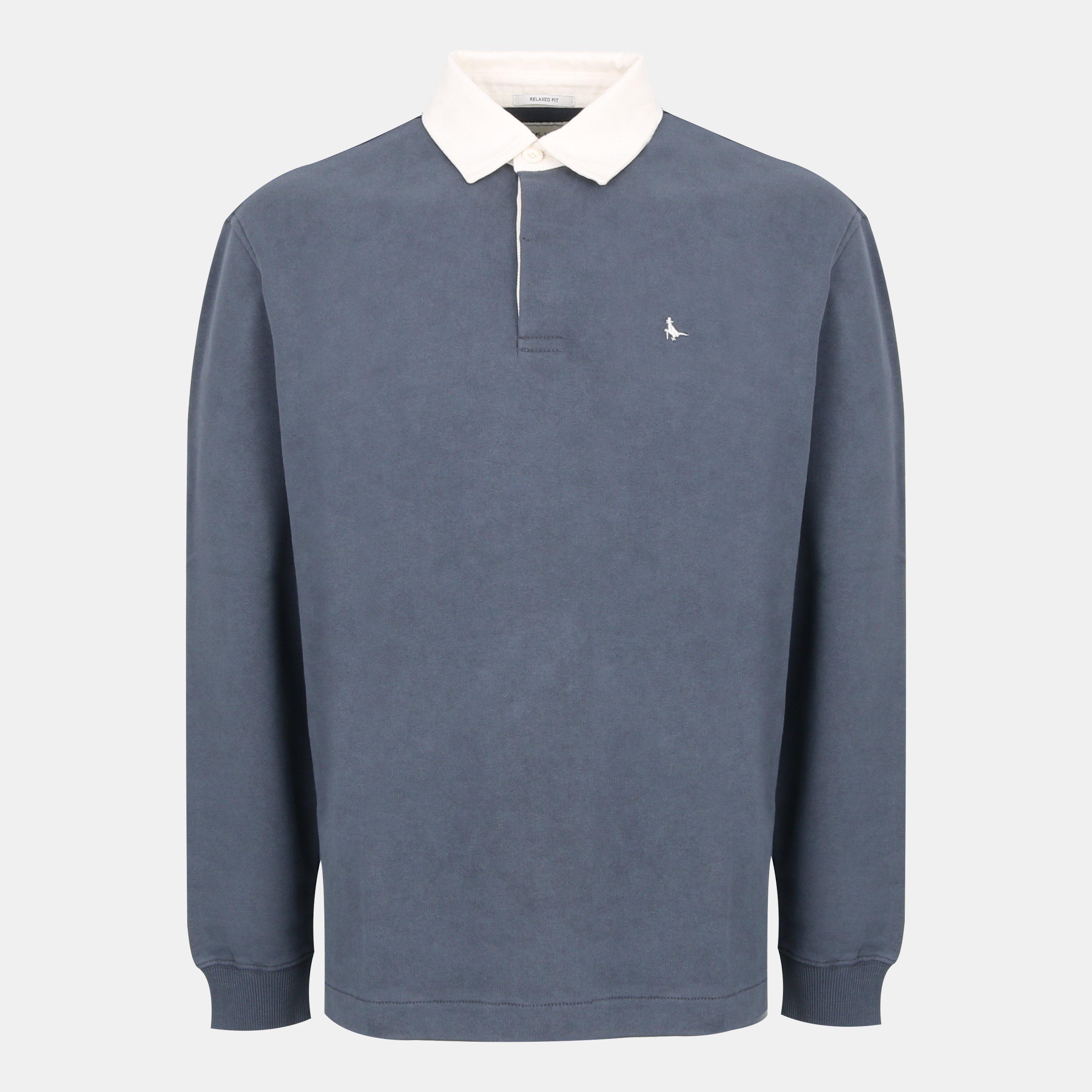 Jack Wills Men's Cotton Long Sleeve Rugby Polo Shirt - Faded Indigo - M