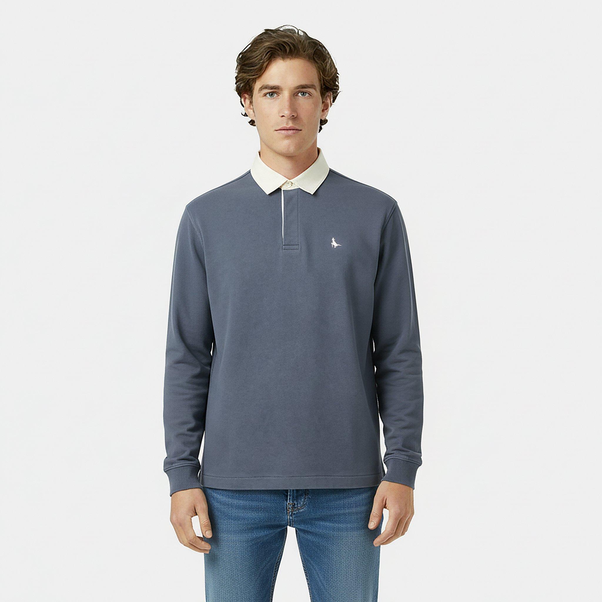 Faded Indigo - Jack Wills - Men's Cotton Long Sleeve Rugby Polo Shirt - 3