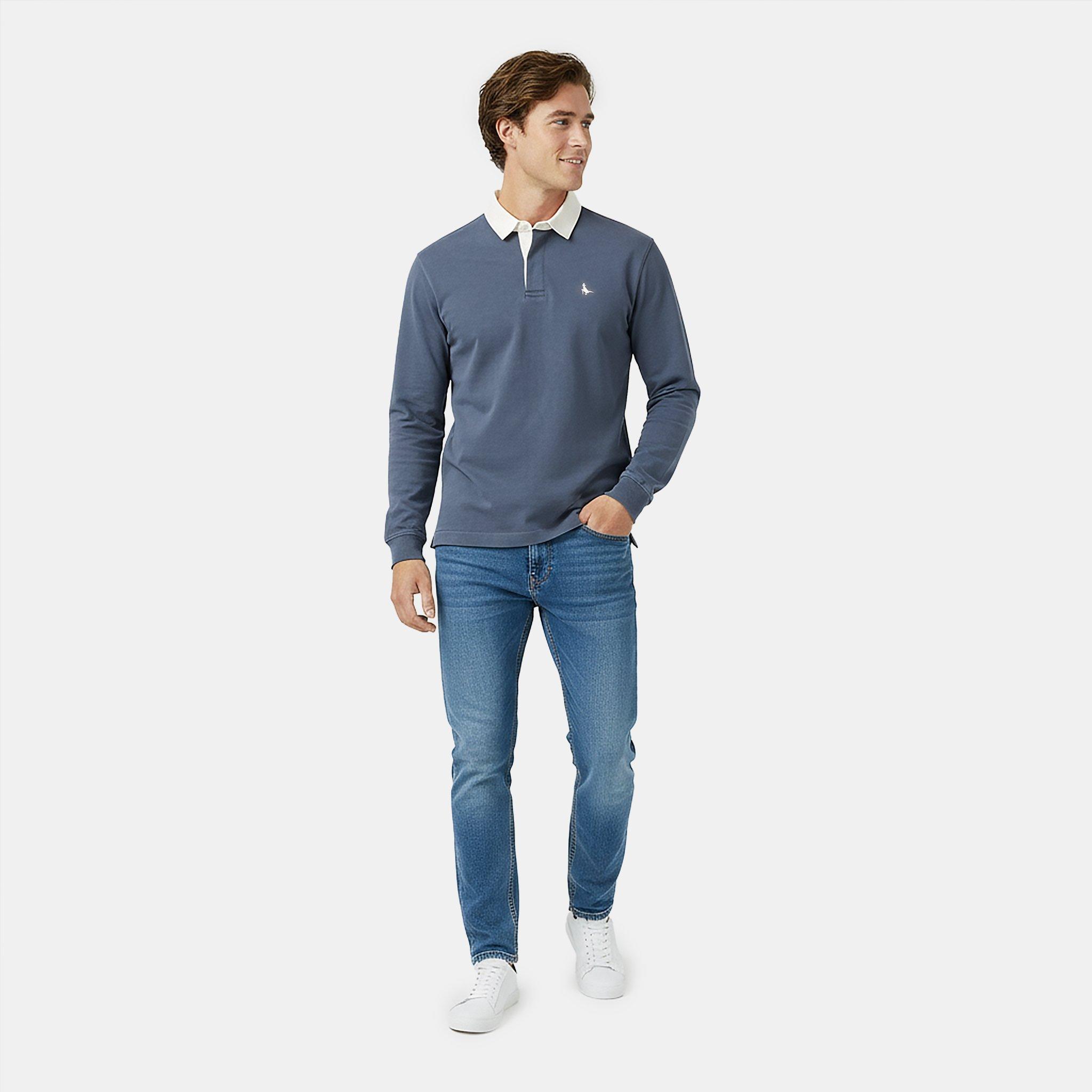 Faded Indigo - Jack Wills - Men's Cotton Long Sleeve Rugby Polo Shirt - 5