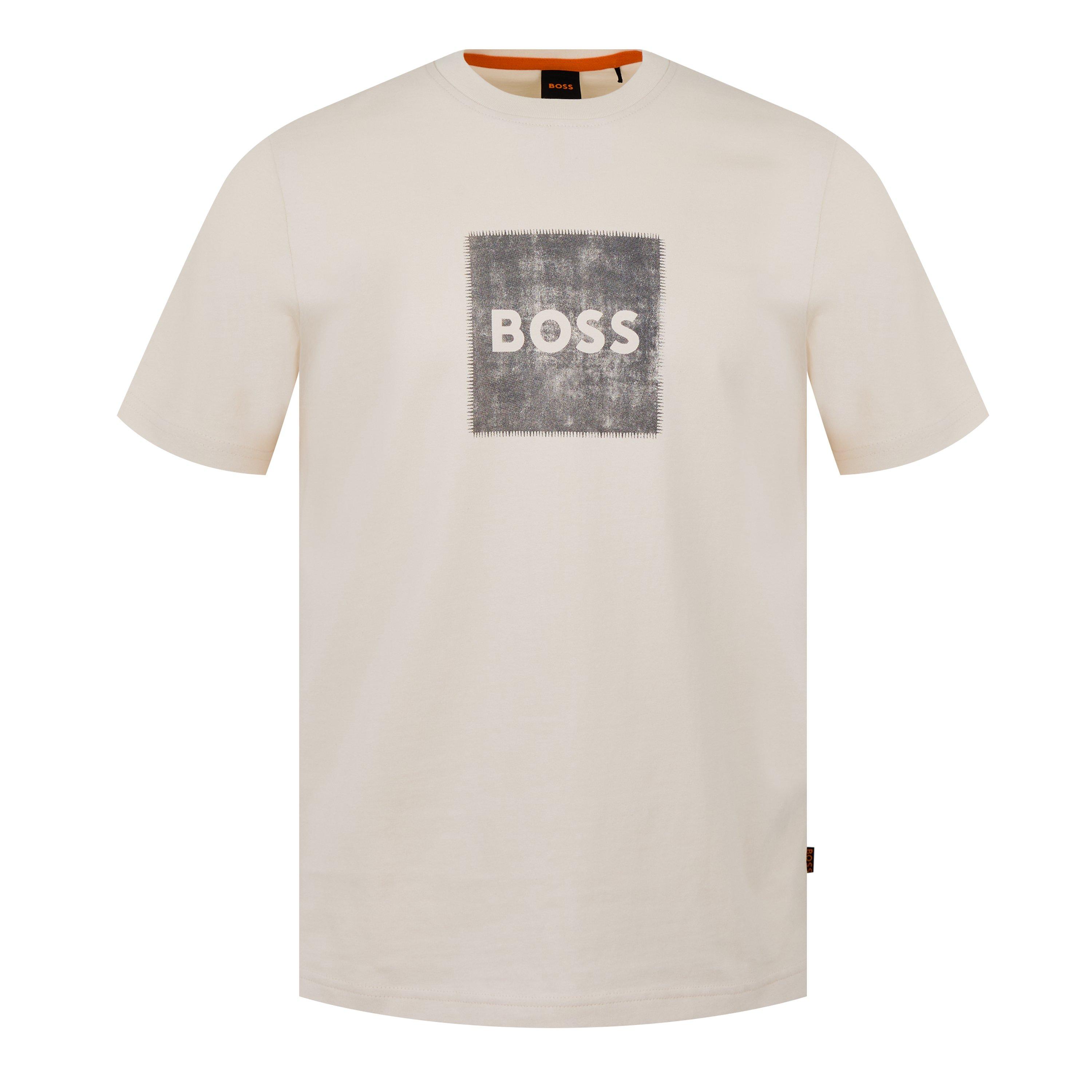Boss Mens BOSS ORANGE Short Sleeve T-Shirt with Contemporary Stitched Logo - White 131 - S