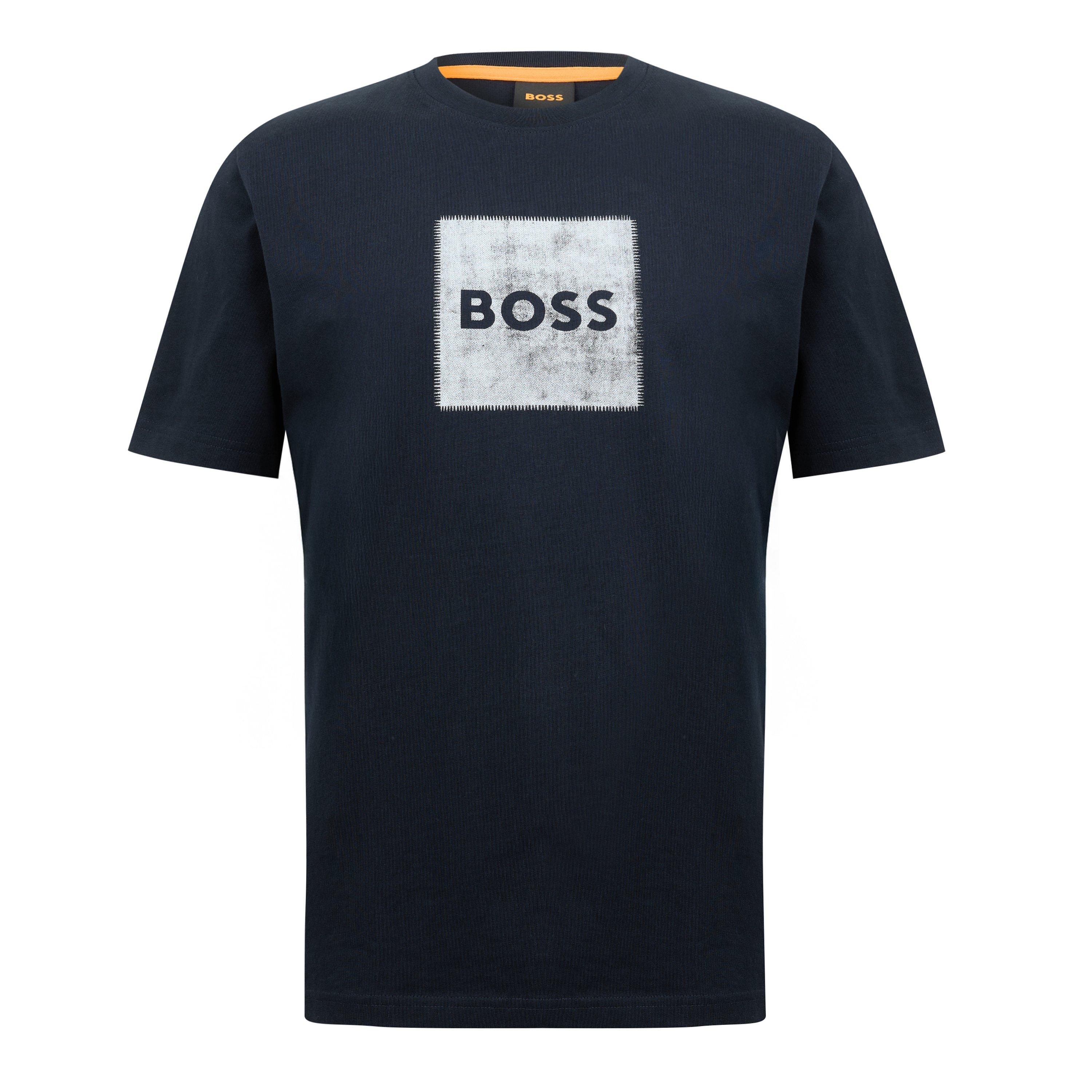 Boss Mens BOSS ORANGE Short Sleeve T-Shirt with Contemporary Stitched Logo - Navy 404 - XL
