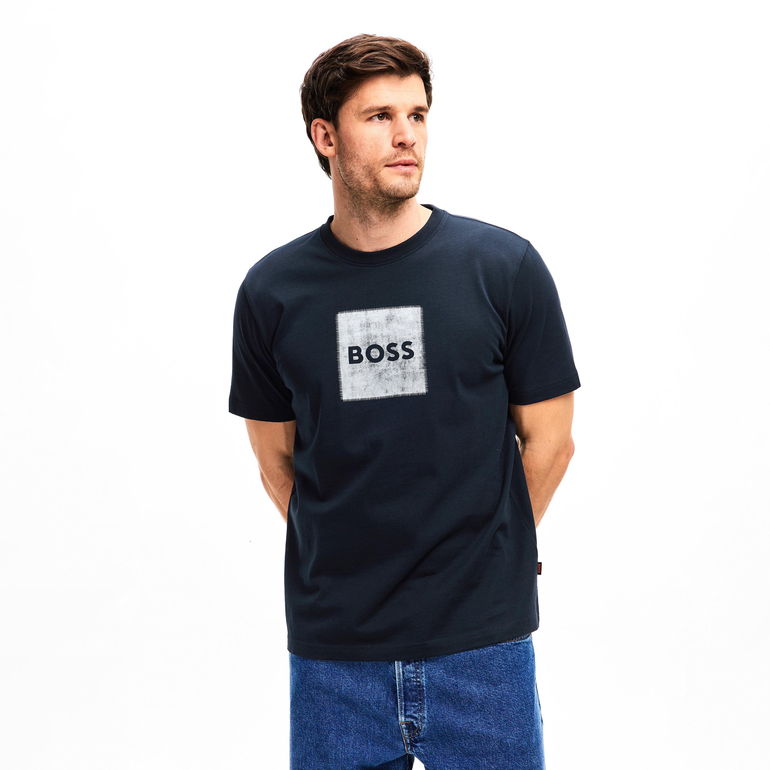 Navy 404 - Boss - Mens BOSS ORANGE Short Sleeve T-Shirt with Contemporary Stitched Logo - 3