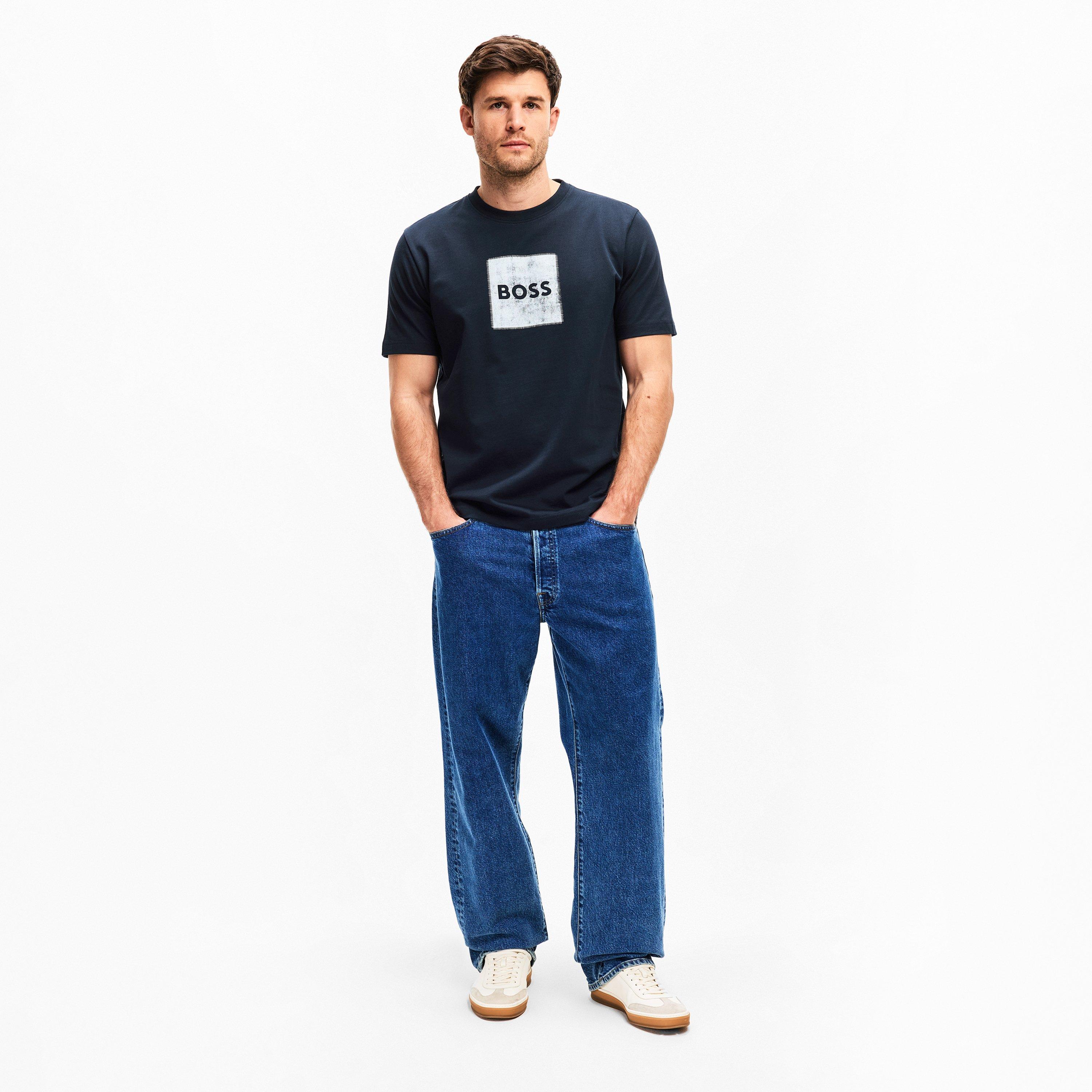 Navy 404 - Boss - Mens BOSS ORANGE Short Sleeve T-Shirt with Contemporary Stitched Logo - 6