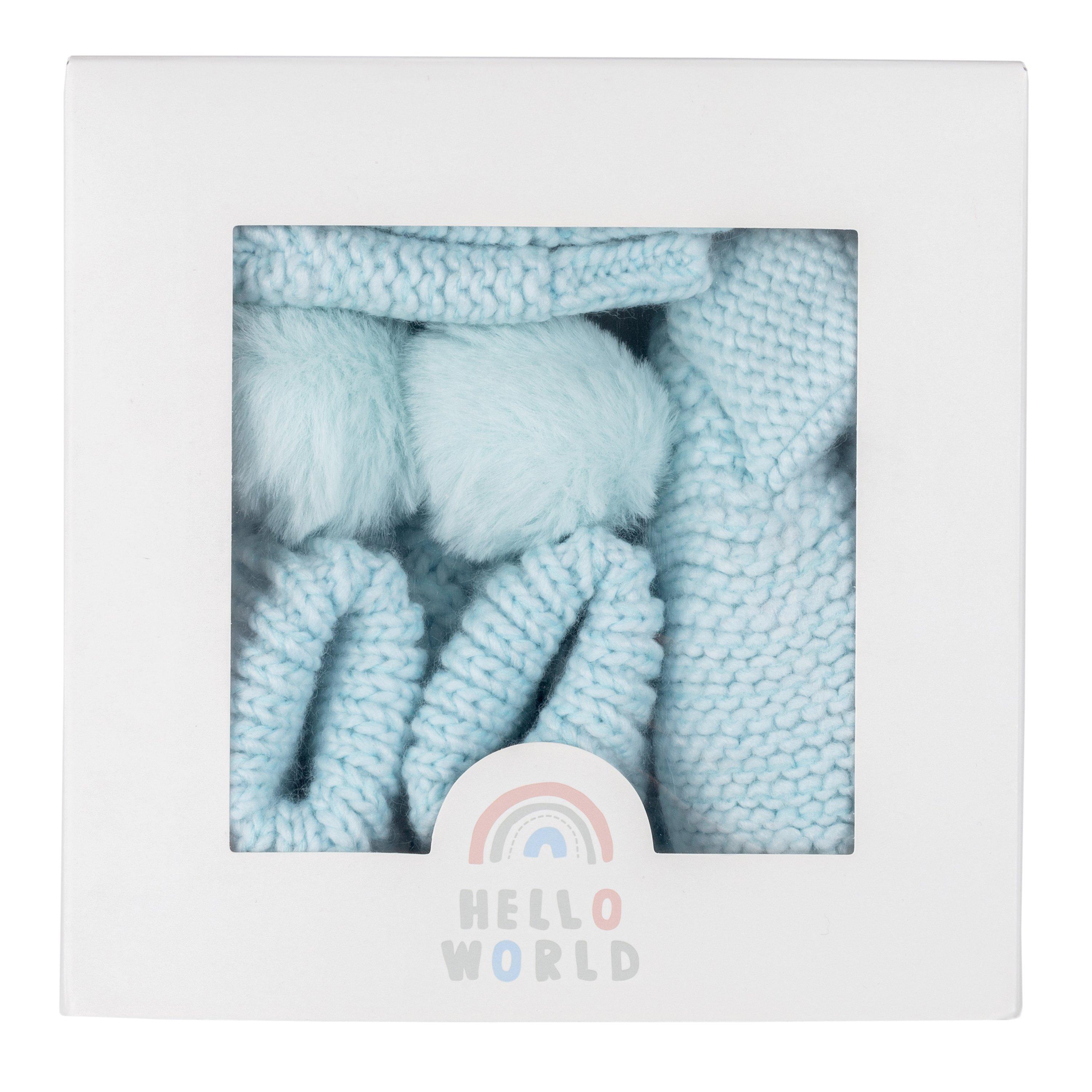 BLUE - Hello World - Knitted Bobble Hat - 2