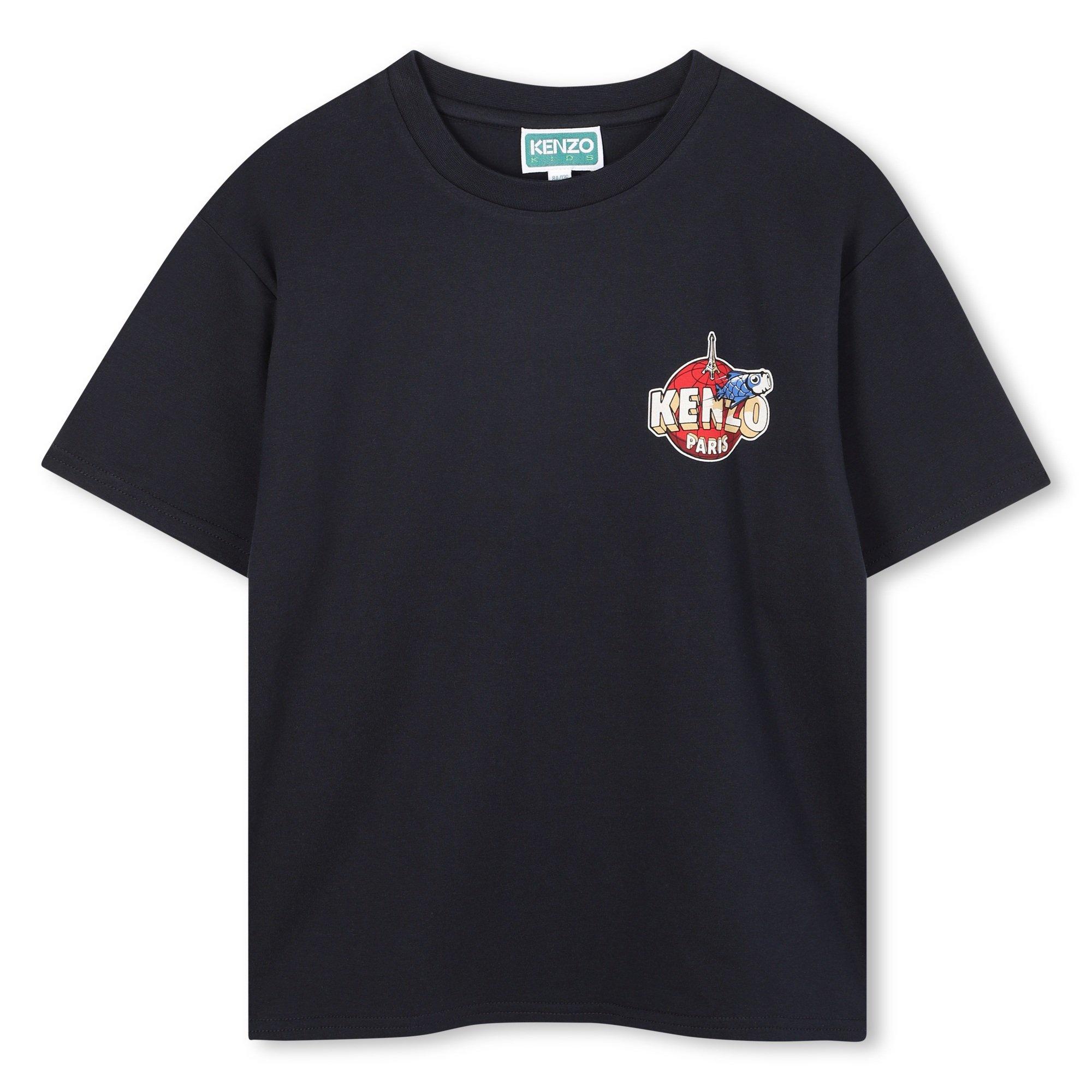 Navy - Kenzo - Unisex Kids' Small Print Regular Fit T-Shirt - 1