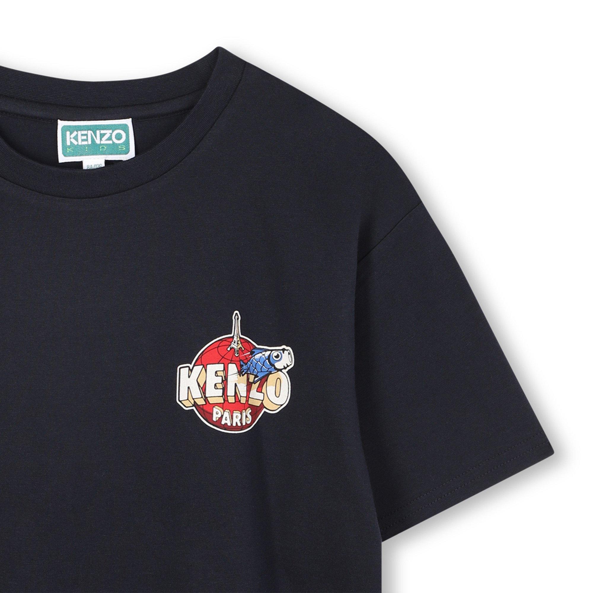 Marineblauw - Kenzo - Unisex Kids' Small Print Regular Fit T-Shirt - 3