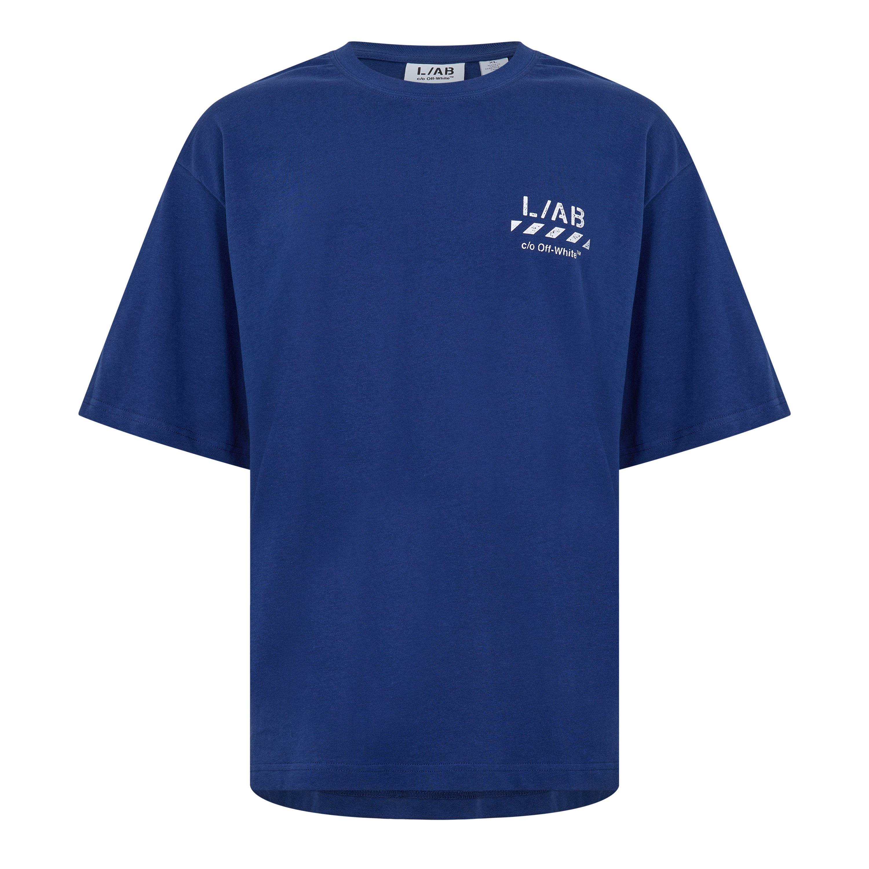 L AB Off White Men's Diag Cotton Short-Sleeve Crew-Neck Oversized-Fit T-Shirt